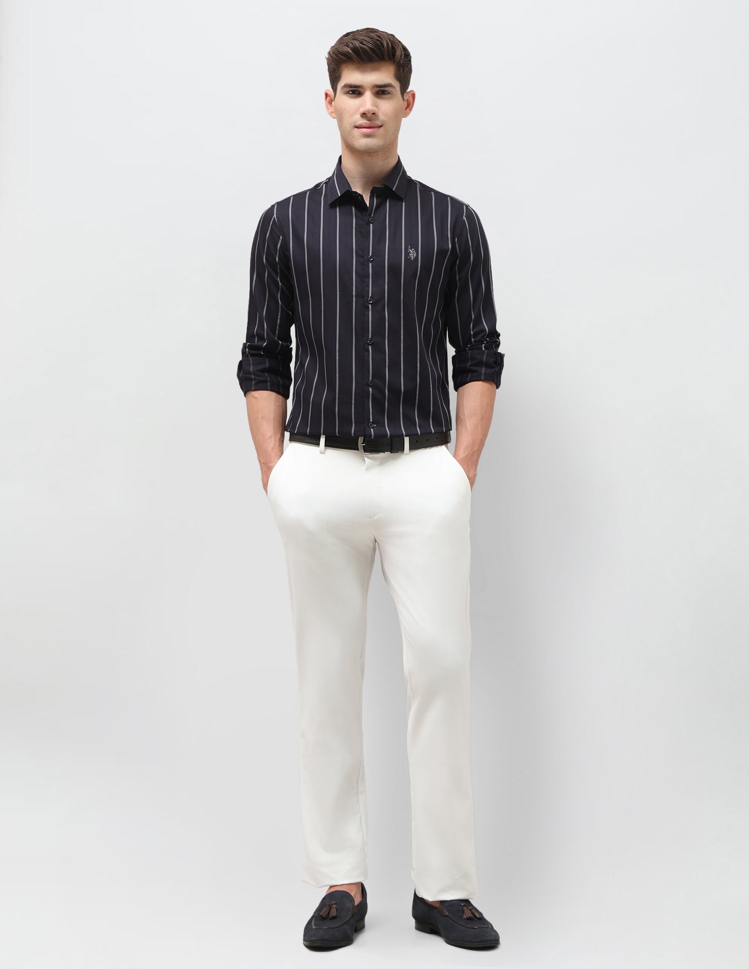Dobby Vertical Striped Shirt Navy - U.S. Polo Assn. India | Large