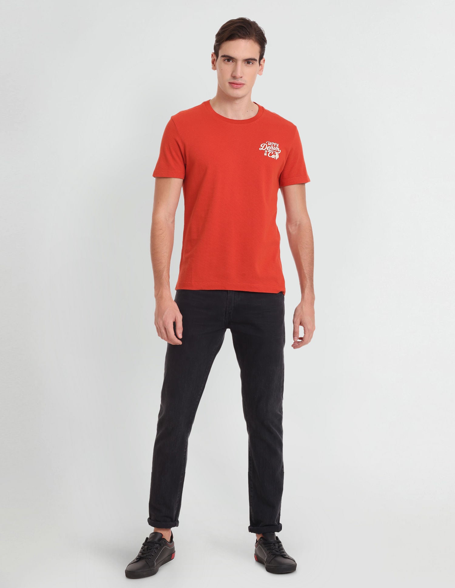 Muscle Fit Textured Solid T-Shirt Orange - U.S. POLO ASSN. | Large