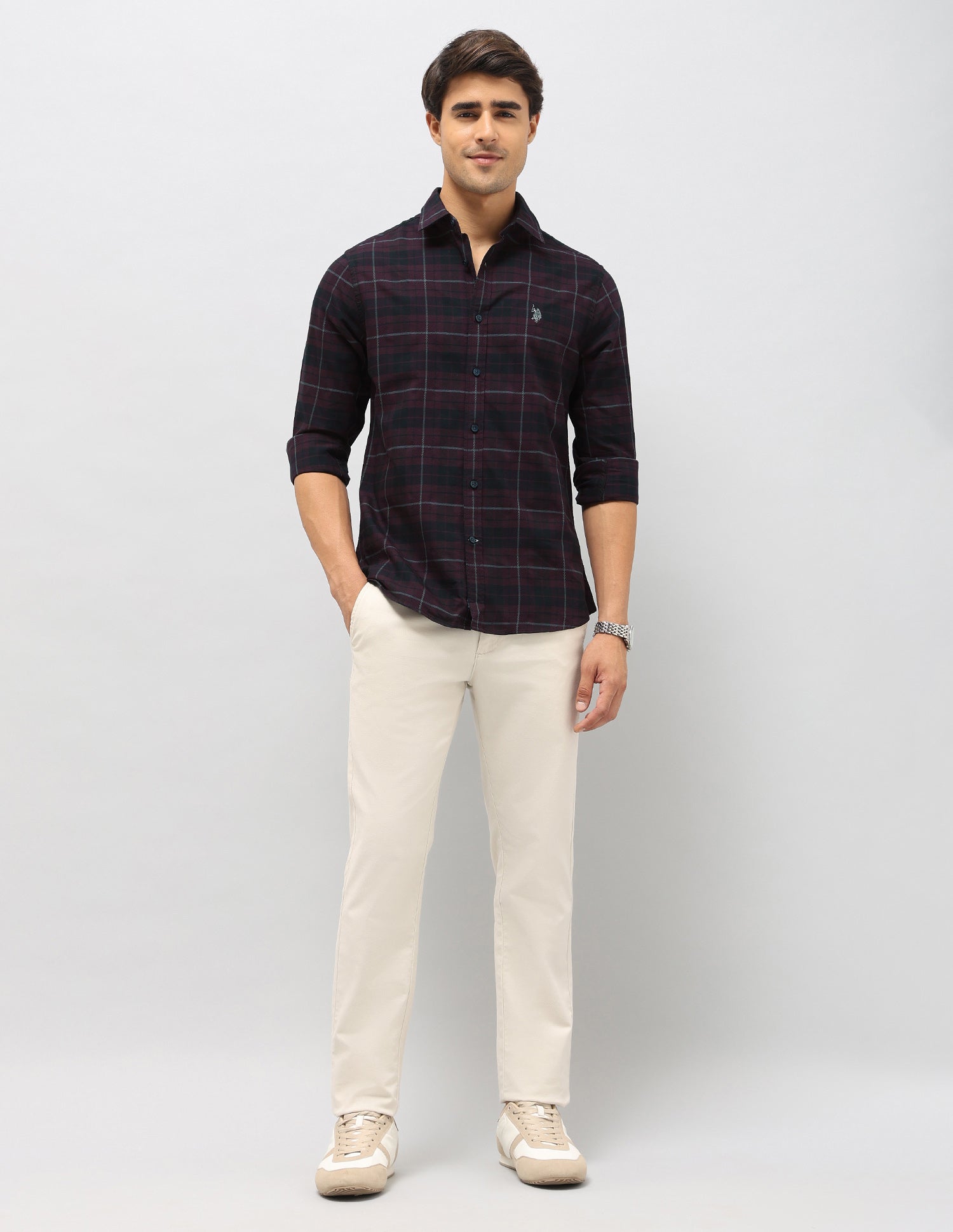 Plaid Checked Dobby Shirt Wine - U.S. Polo Assn. India | Large