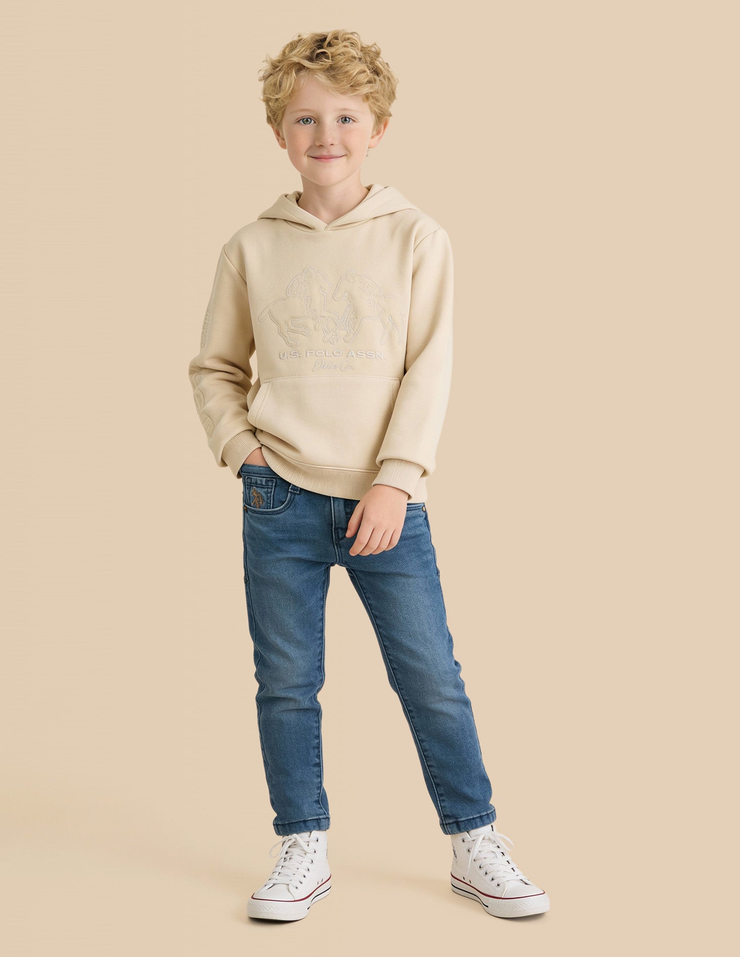 Boys Mini Me Embroidered Sweatshirt Beige - U.S. Polo Assn. India | Large