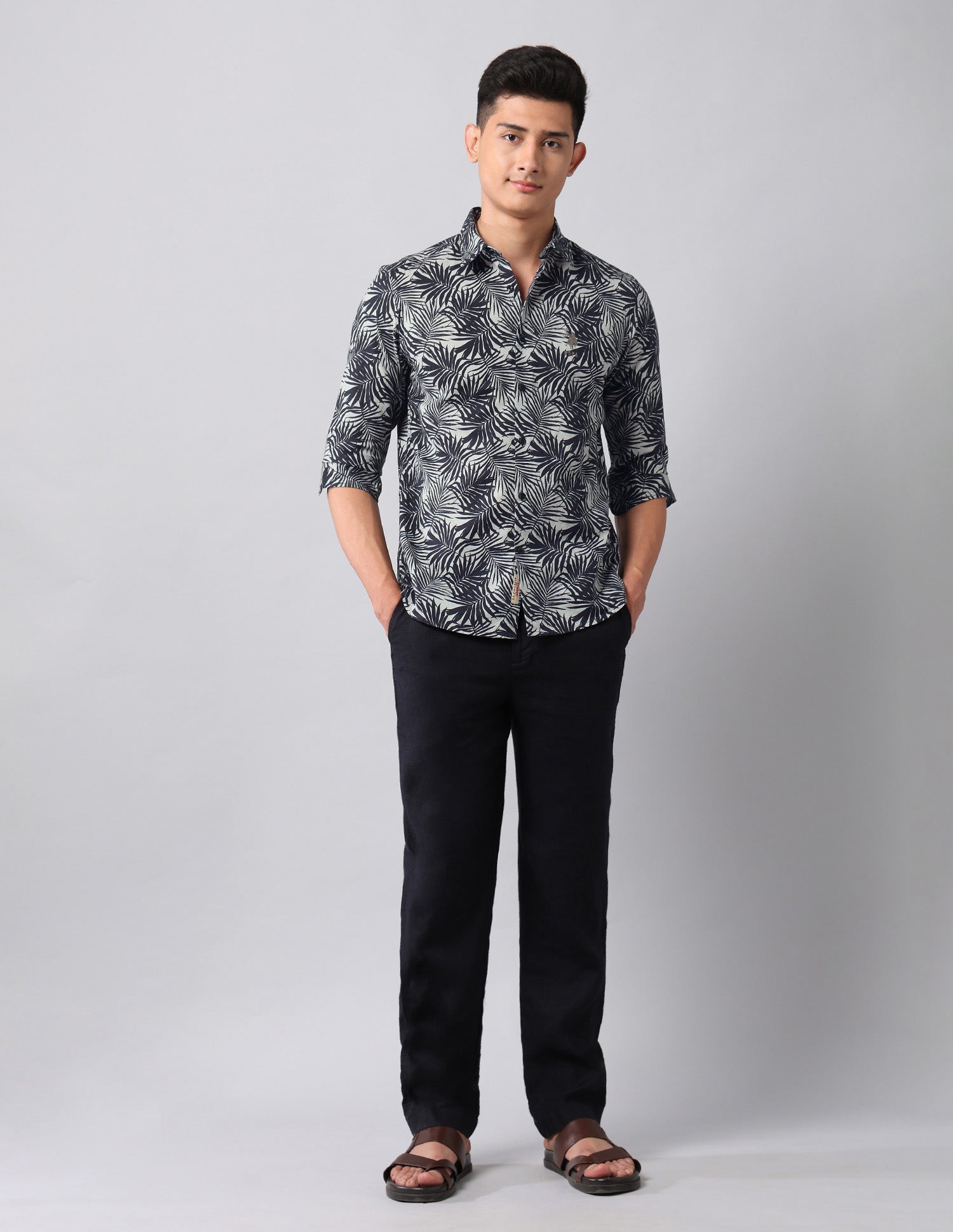 Tropical Printed Poplin Shirt Dark Grey - U.S. Polo Assn. India | Large