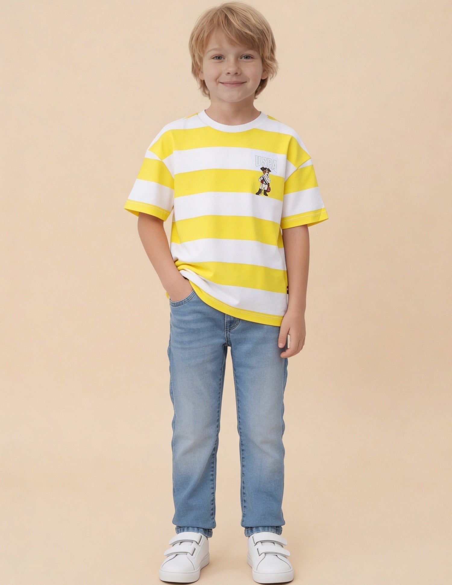 Horizontal Striped Oversized Fit T-Shirt Yellow - U.S. Polo Assn. India | Large