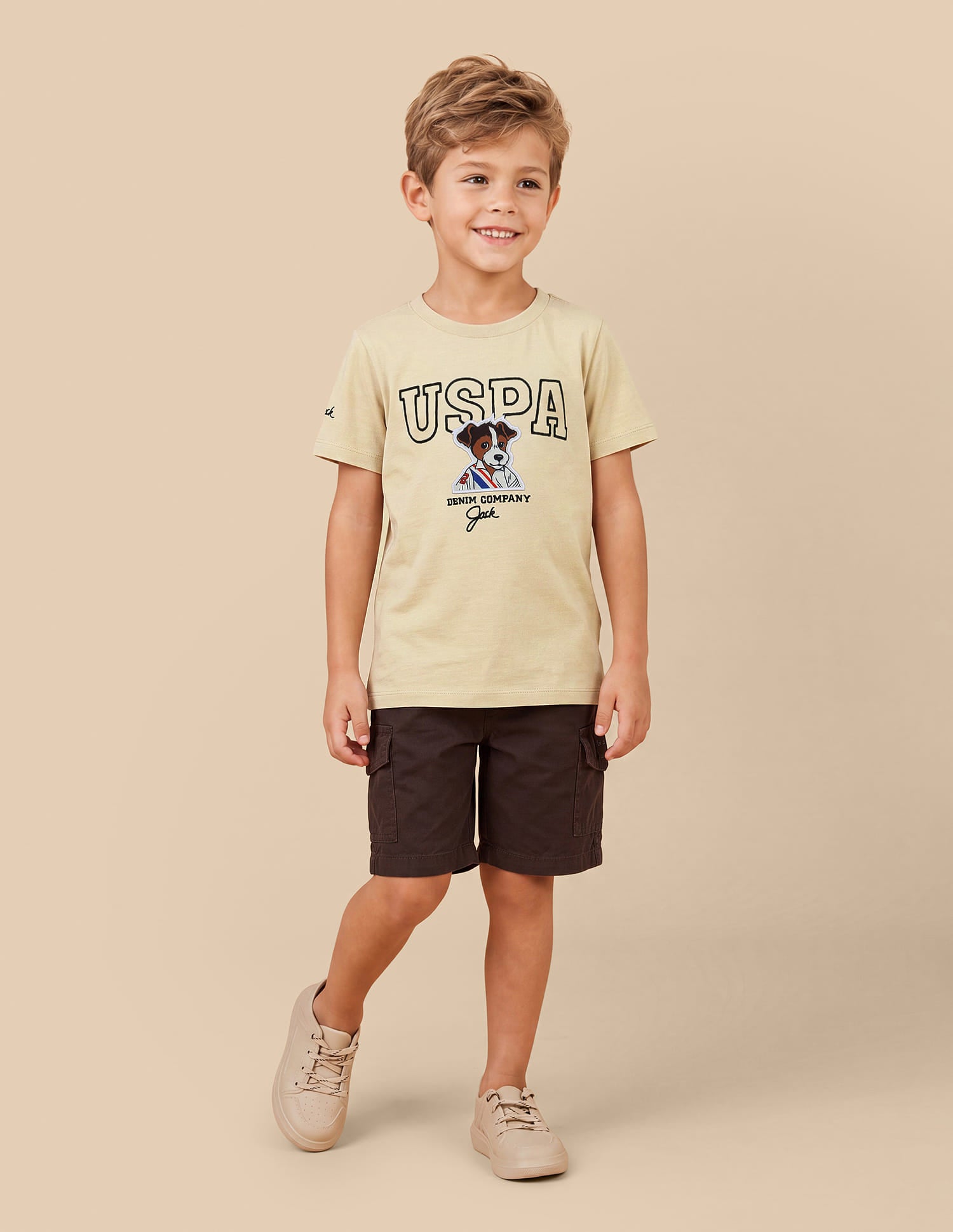 Graphic Brand Printed Regular Fit T-Shirt Beige - U.S. Polo Assn. India | Large
