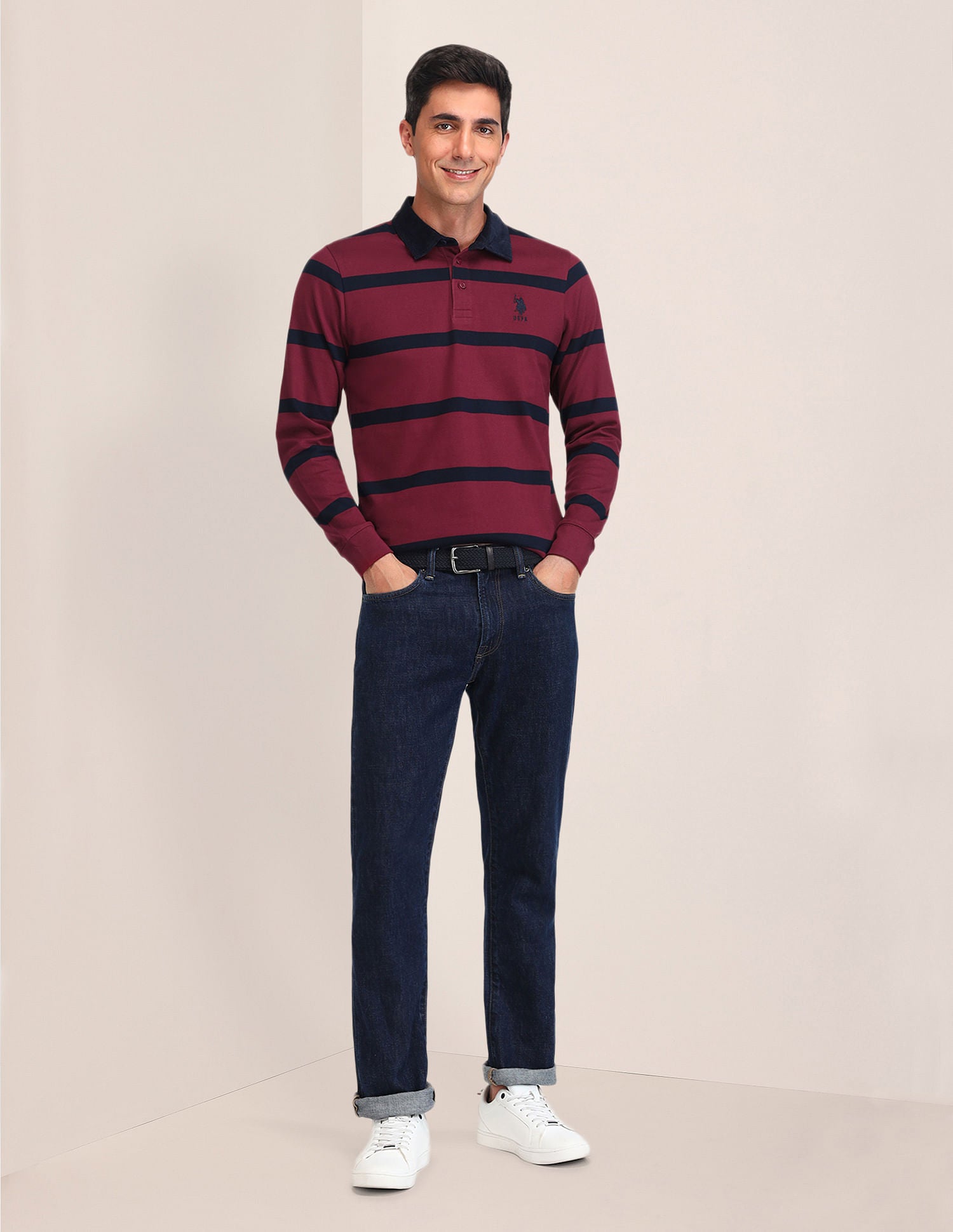 Slim Fit Striped Polo Shirt Beige - U.S. POLO ASSN. | Large