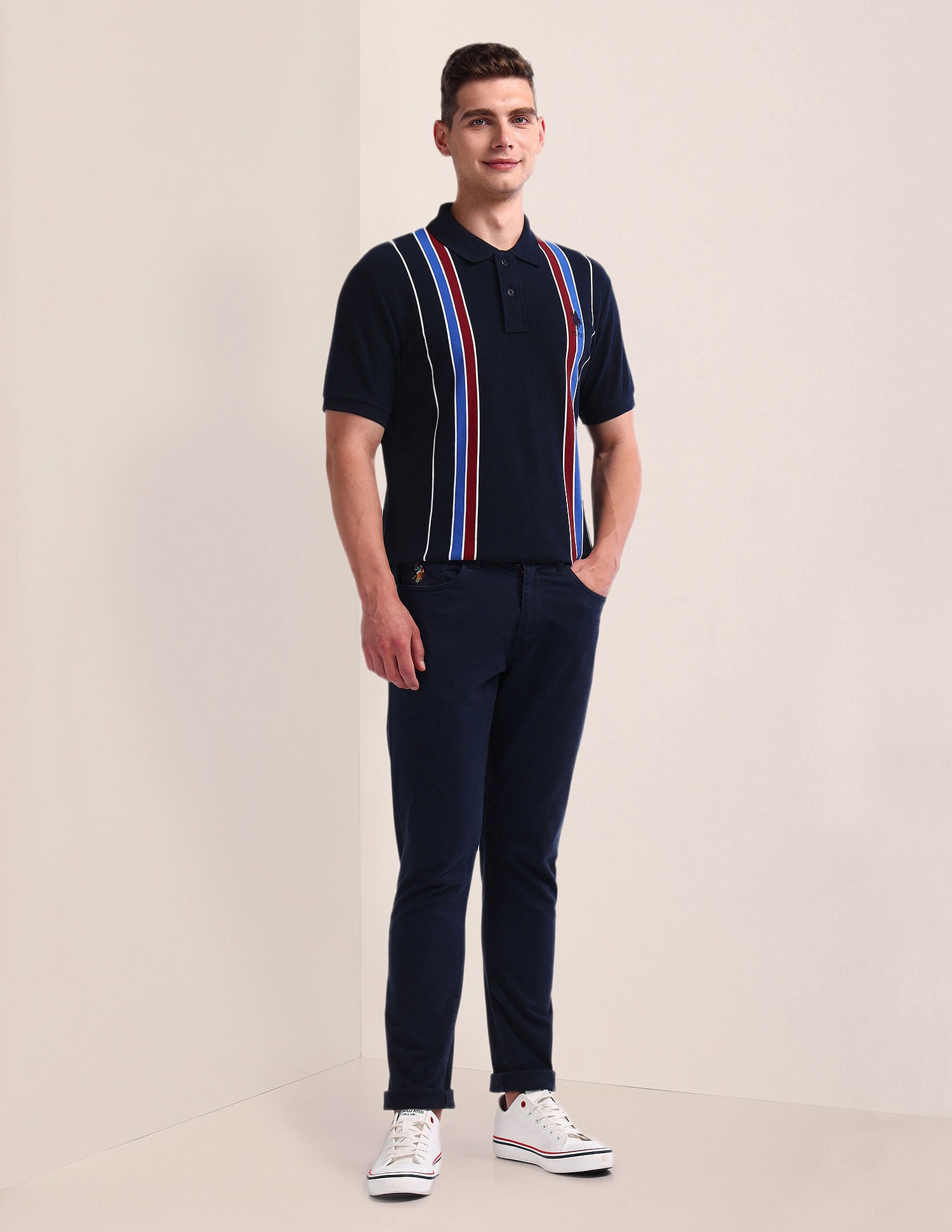 Vertical Stripe Pique Polo Shirt Navy - U.S. Polo Assn. India | Large