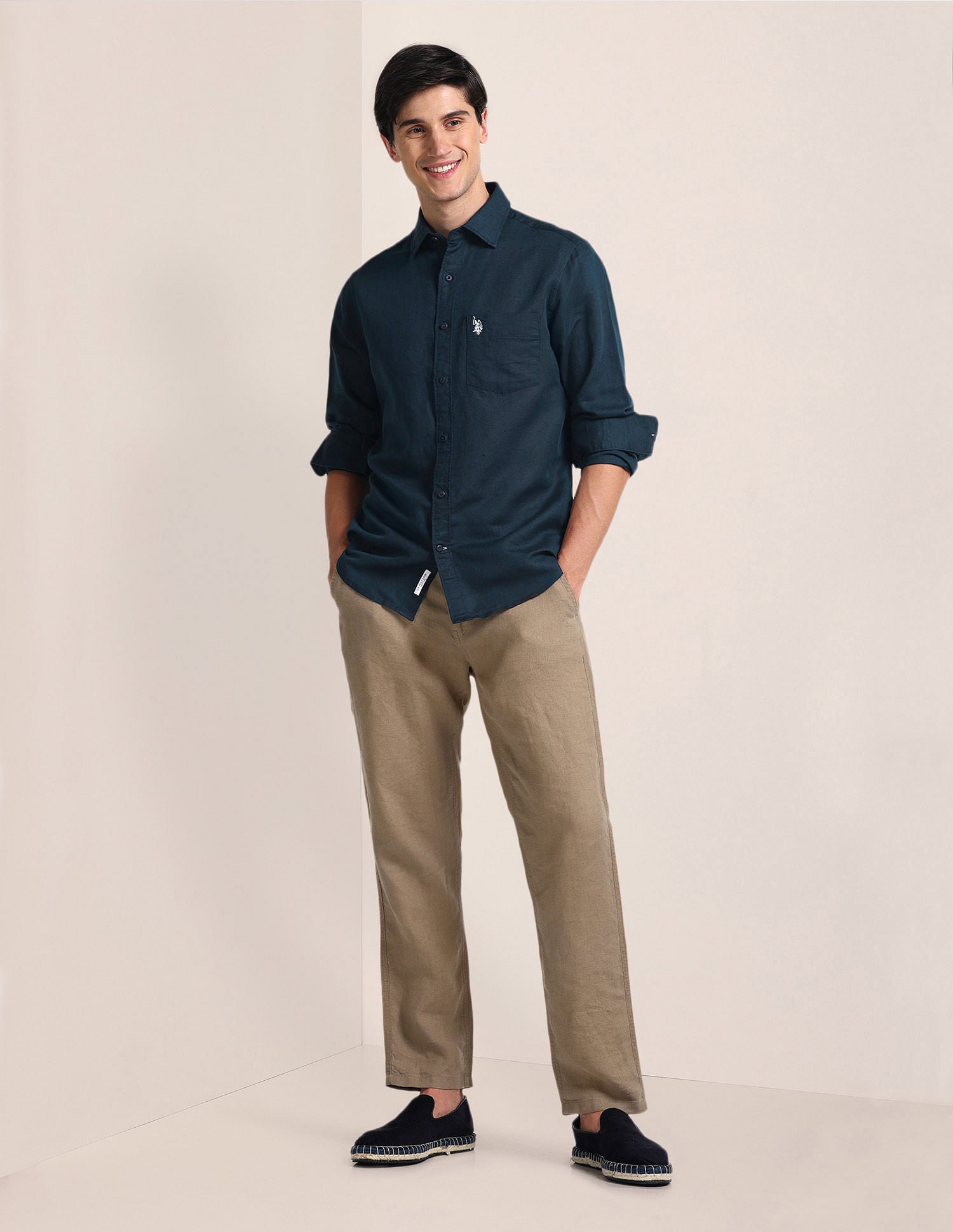 Solid Tailored Fit Shirt Navy - U.S. POLO ASSN. | Large