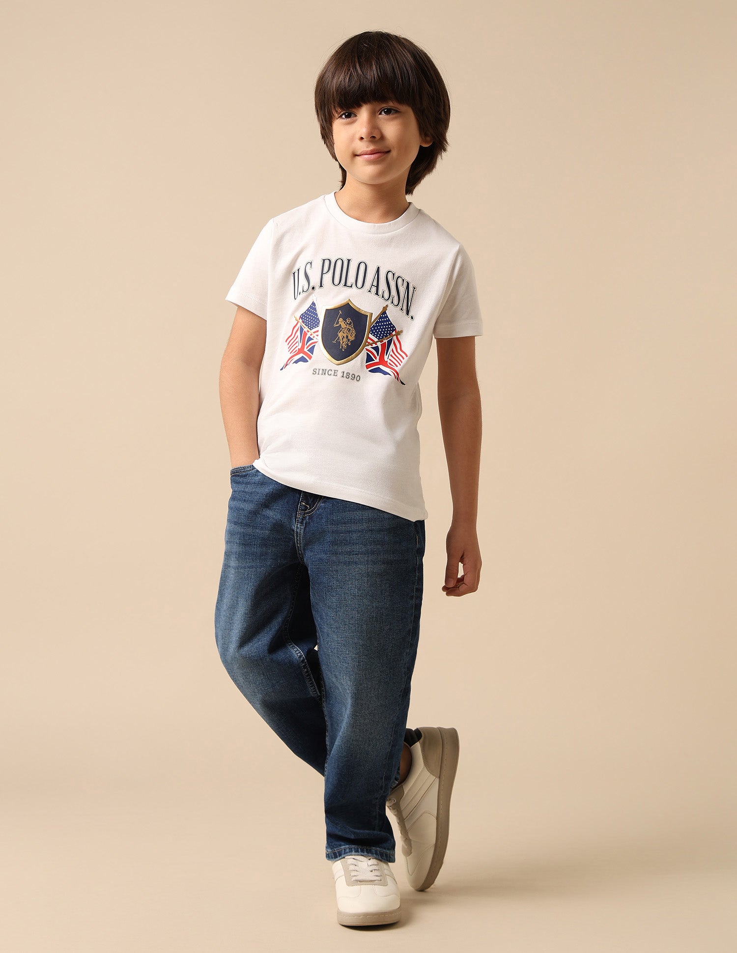 Boys Graphic Printed Pure Cotton T Shirt White - U.S. POLO ASSN. | Large