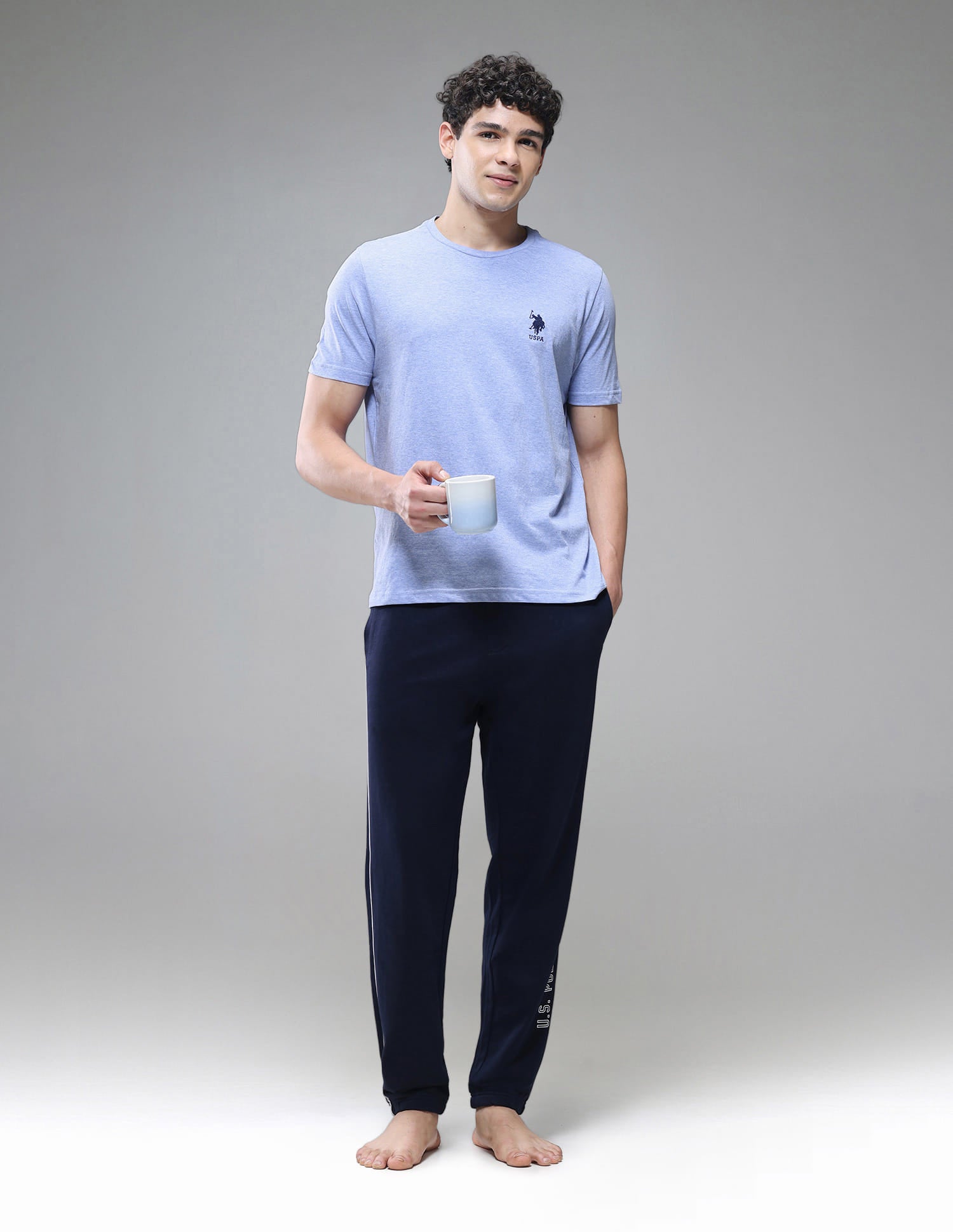 Tonal Logo Cotton 1633 Lounge T-Shirt - Pack Of 2 Olive and Blue Mel - U.S. Polo Assn. India | Large