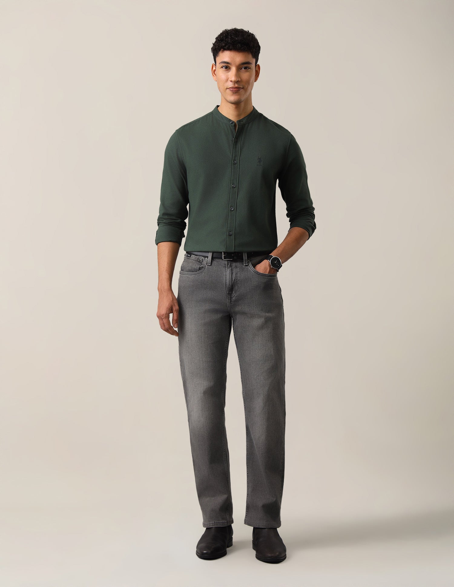 Twill Solid Shirt Green - U.S. Polo Assn. India | Large
