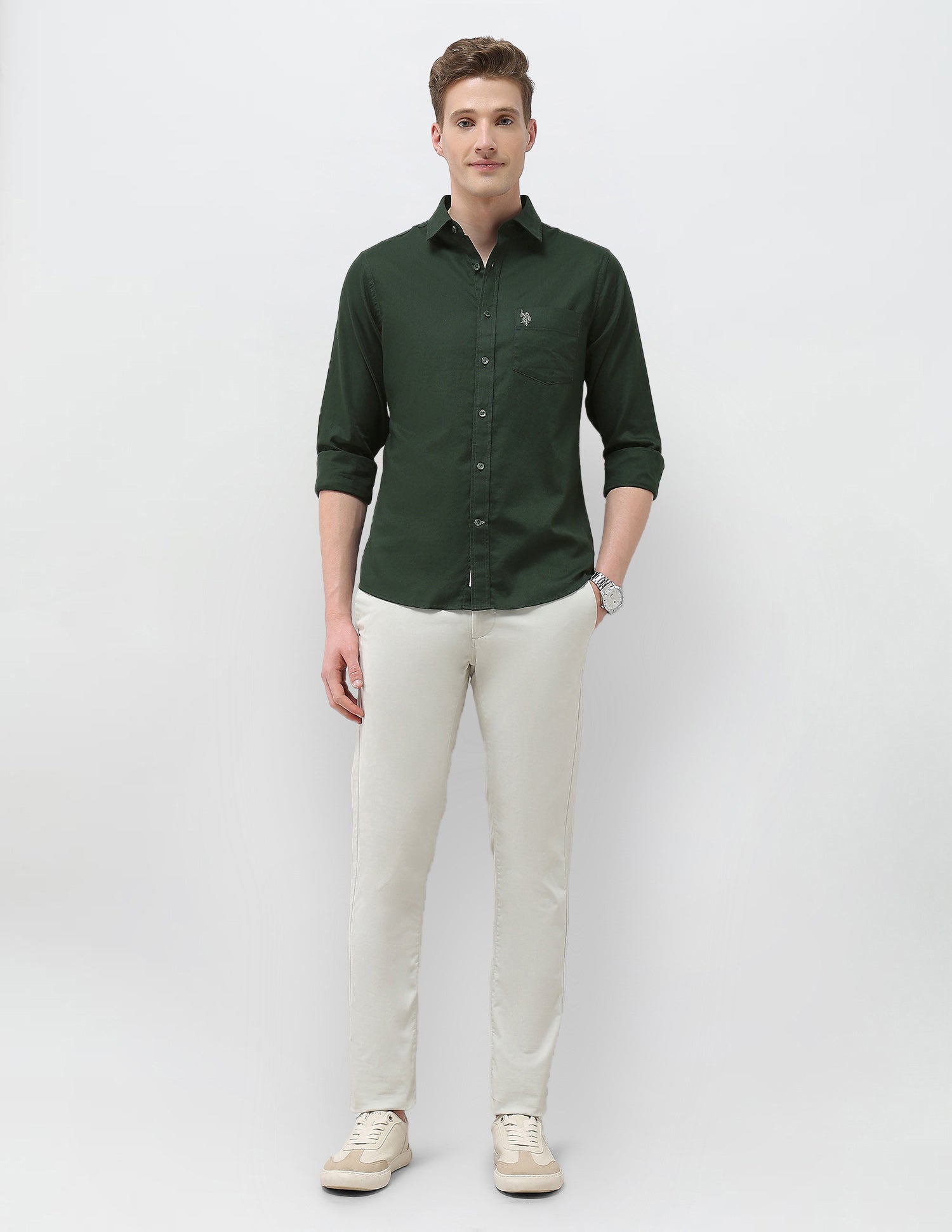 New Port Marina Dobby Shirt Dark Olive - U.S. Polo Assn. India | Large