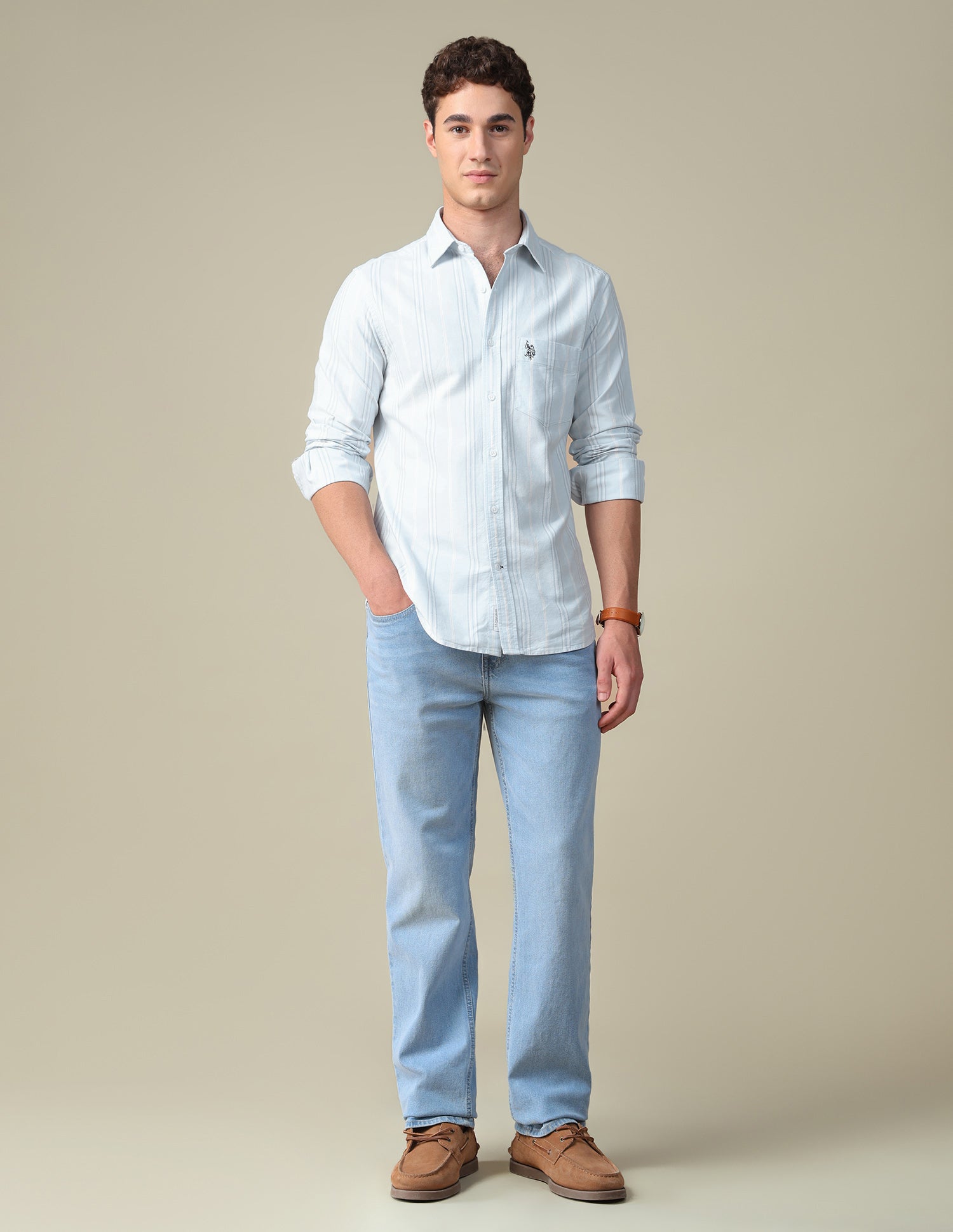 Vertical Striped Oxford Shirt Light Blue - U.S. Polo Assn. India | Large