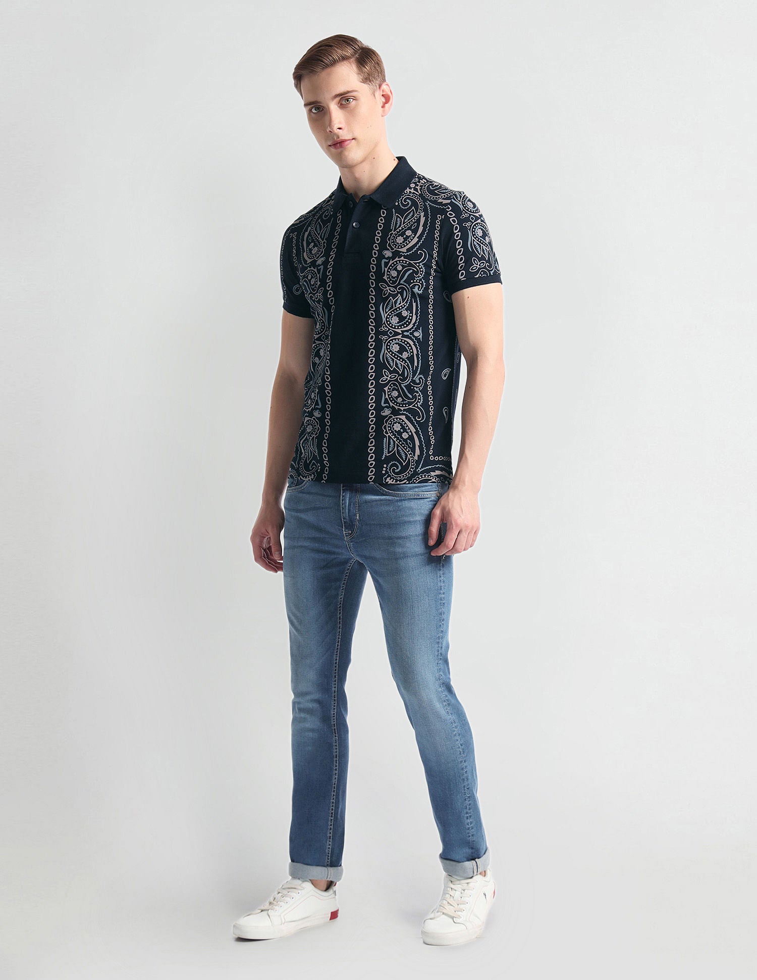 Muscle Fit Paisley Polo Shirt Navy - U.S. Polo Assn. India | Large