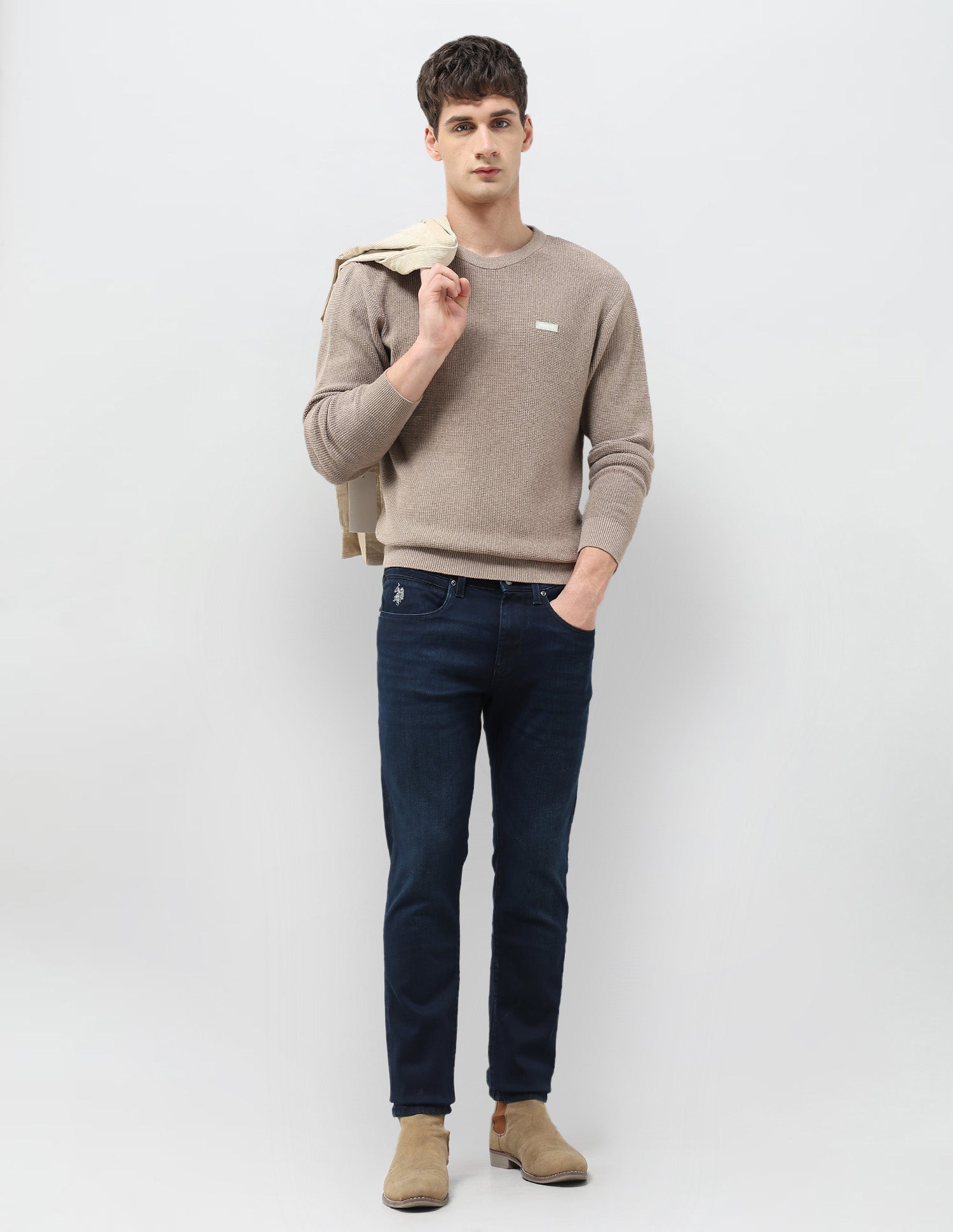 Patterned Knit Regular Fit Sweater Beige - U.S. POLO ASSN. | Large