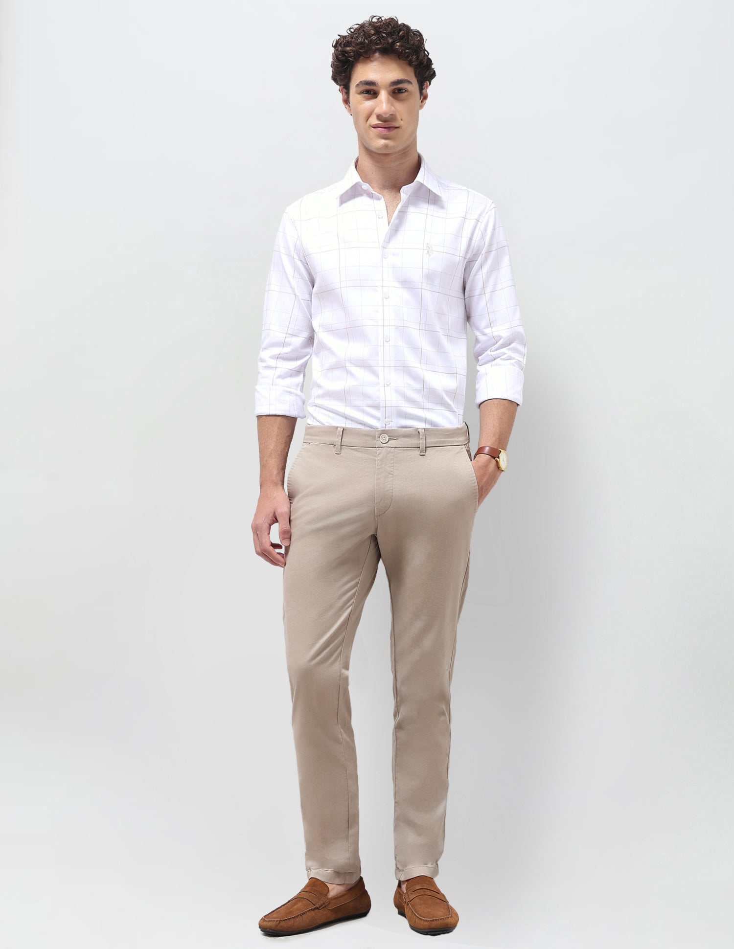 Twill Denver Slim Fit Trousers Light Khaki - U.S. Polo Assn. India | Large
