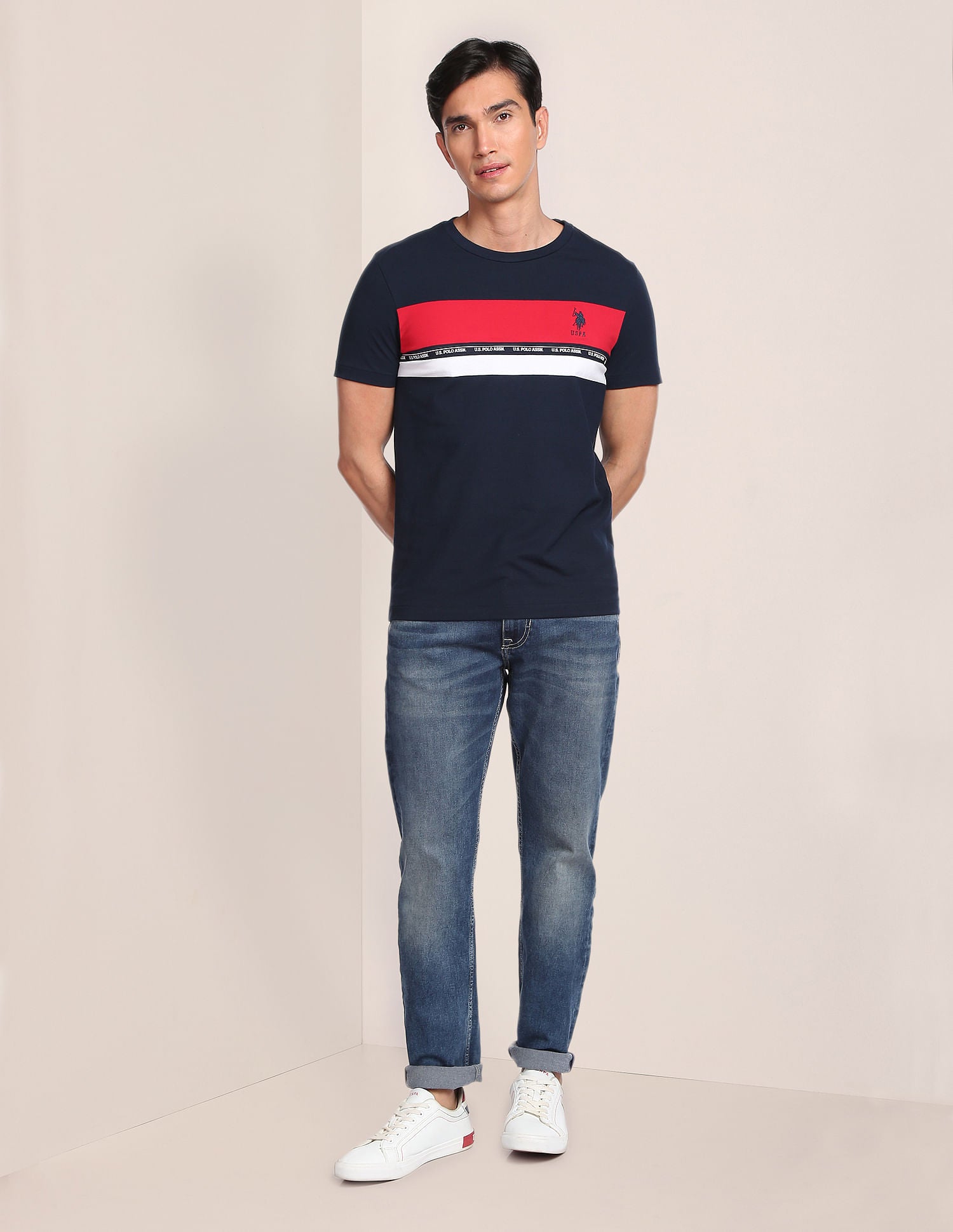 Horizontal Stripe Crew Neck T-Shirt Navy - U.S. Polo Assn. India | Large