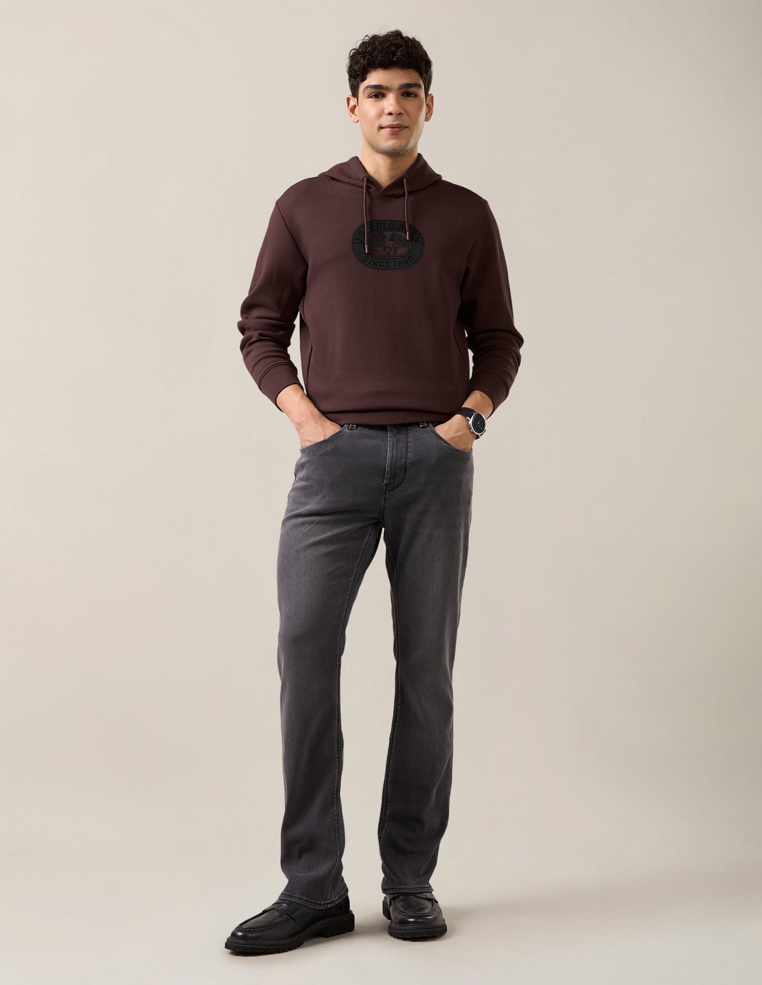 Brand Embossed Regular Fit Sweatshirt Dark Brown - U.S. Polo Assn. India | Large