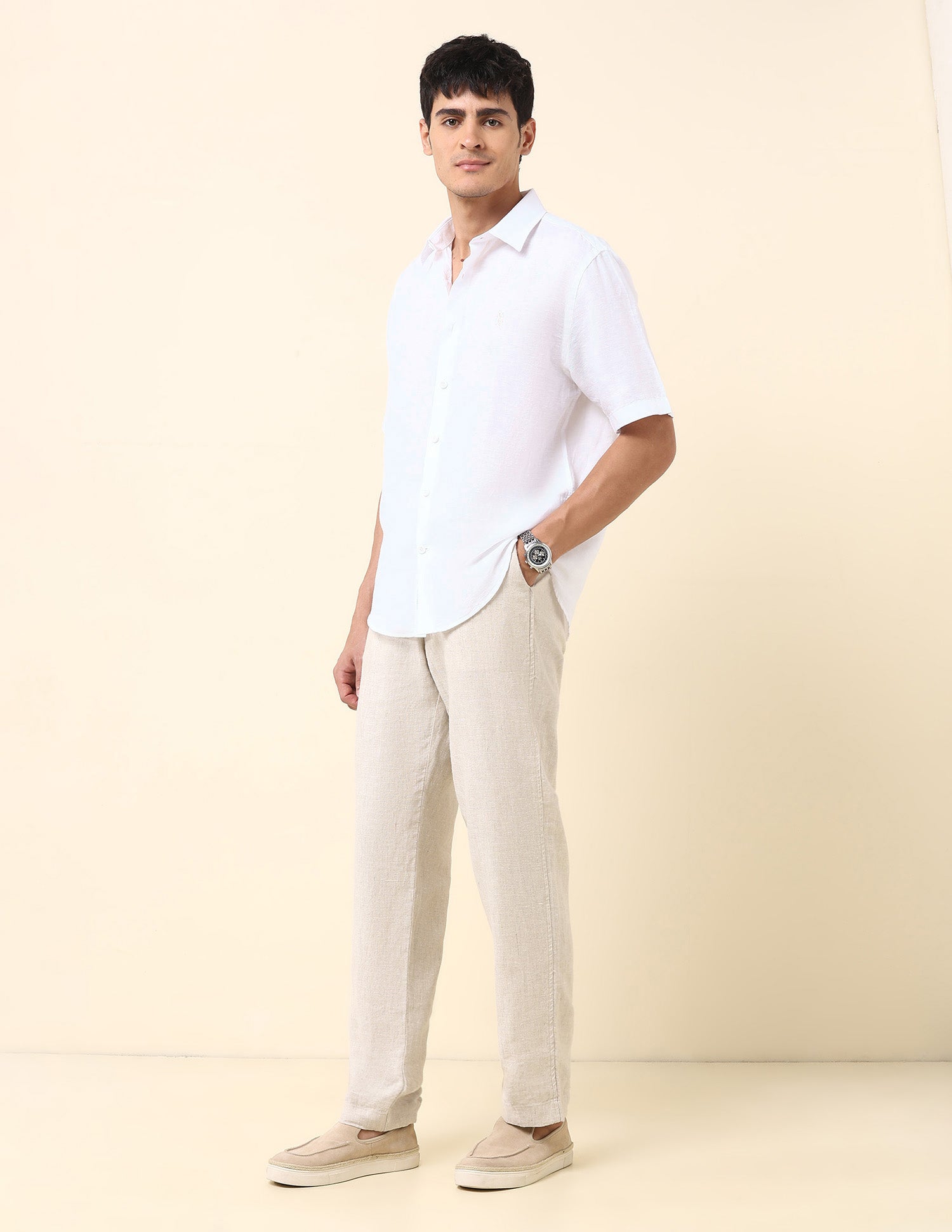 Solid Tailored Fit Amsler Shirt White - U.S. Polo Assn. India | Large