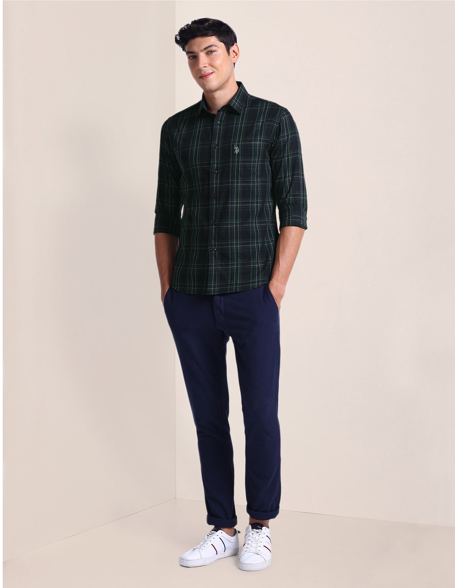 Tartan Check Tailored Fit Shirt Green - U.S. POLO ASSN. | Large