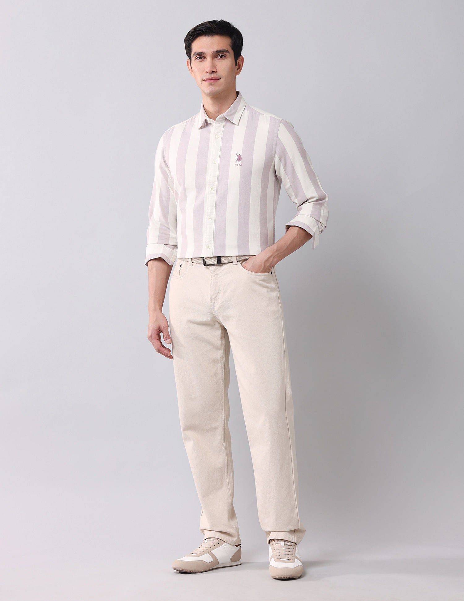 Regular Fit Twill Striped Shirt Pink - U.S. POLO ASSN. | Large