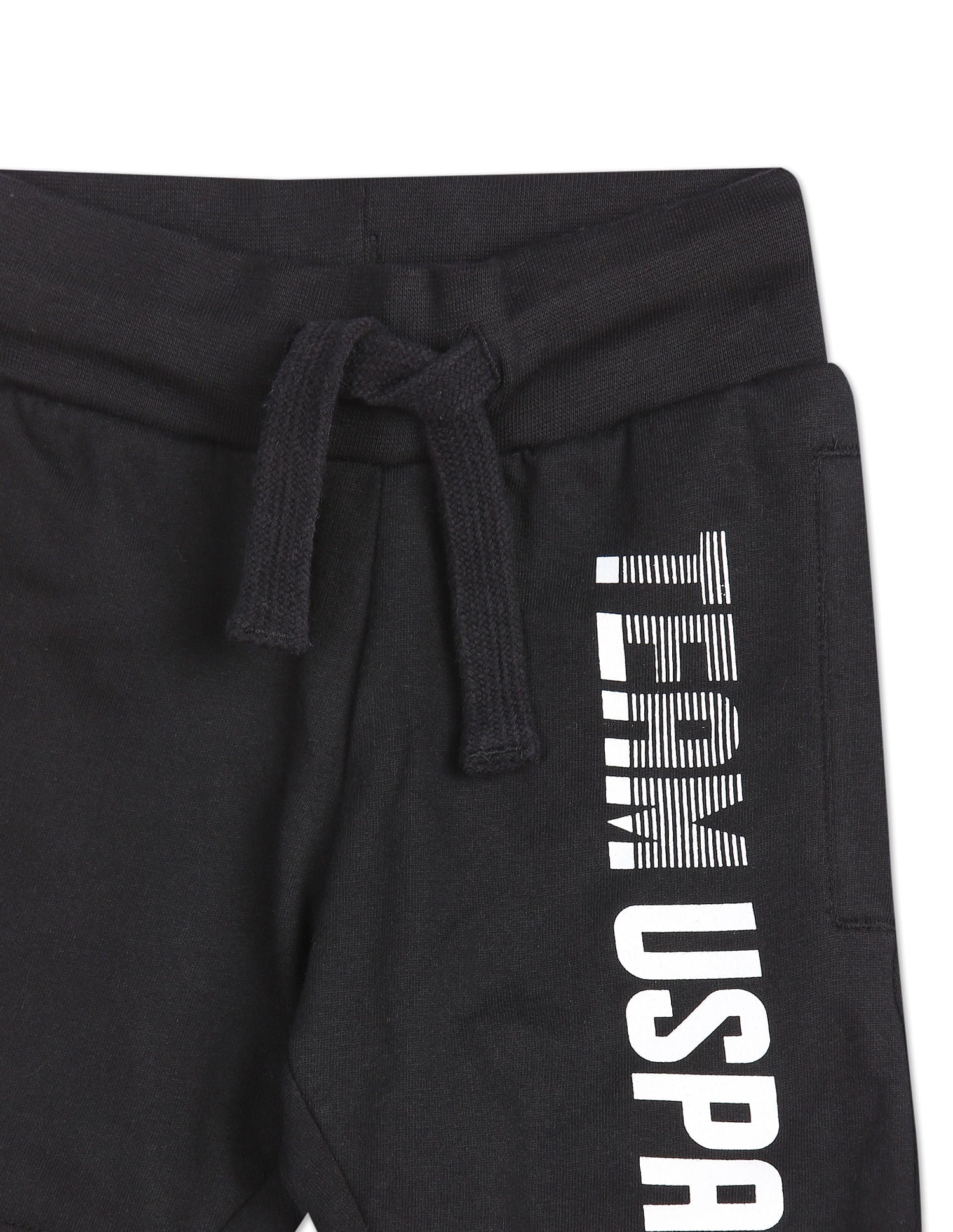 Boys Black Elasticized Waist Brand Print Shorts Black - U.S. Polo Assn. India | Large