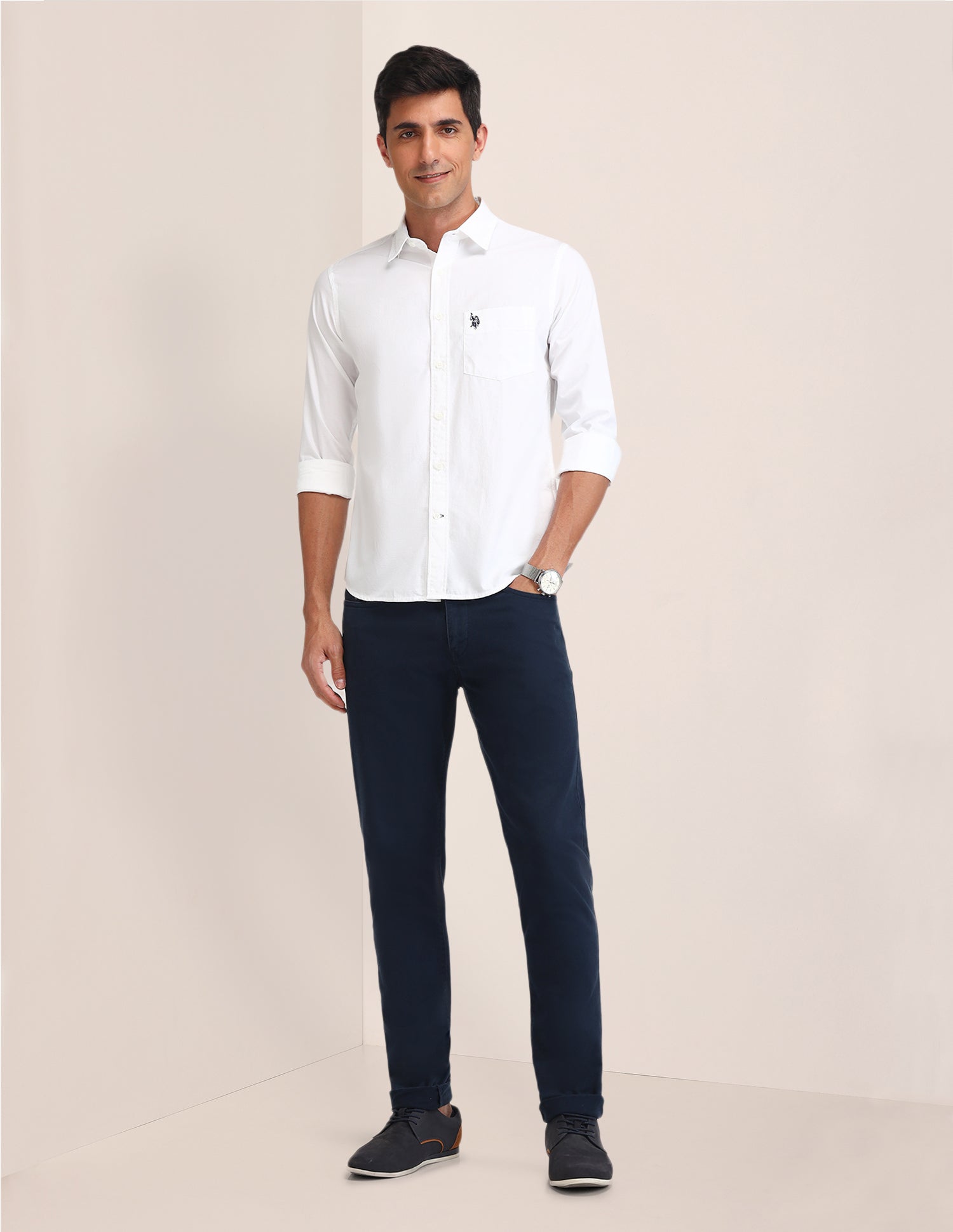 Textured Tailored Fit Shirt White - U.S. Polo Assn. India | Large