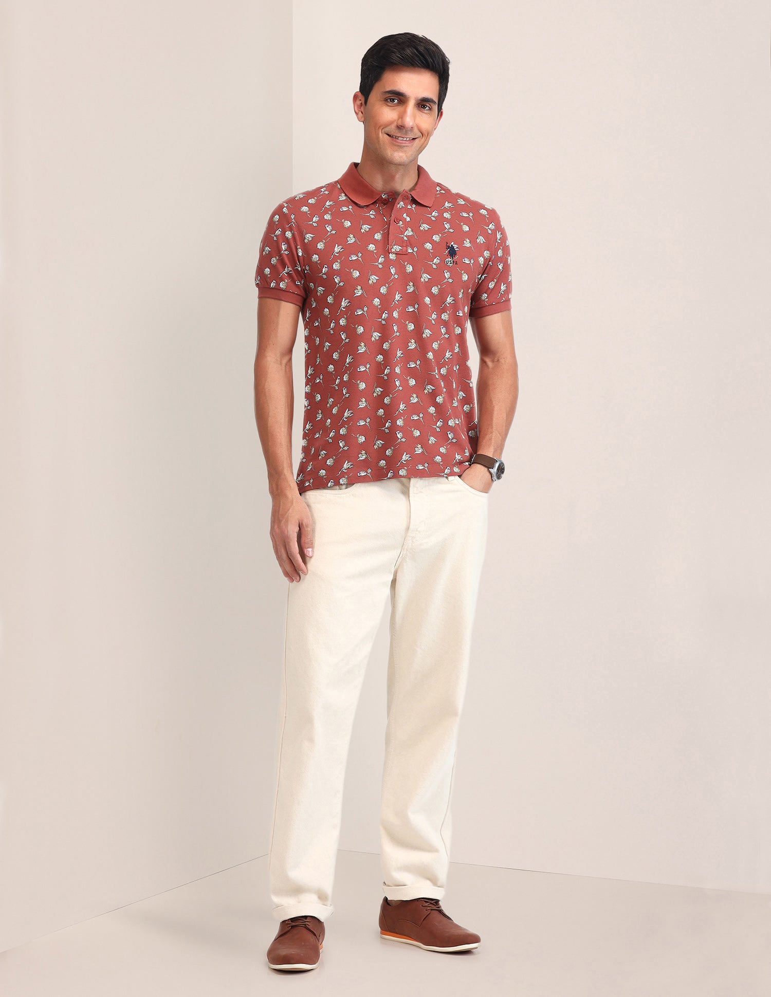 Floral Pattern Slim Fit Polo Shirt Maroon - U.S. Polo Assn. India | Large
