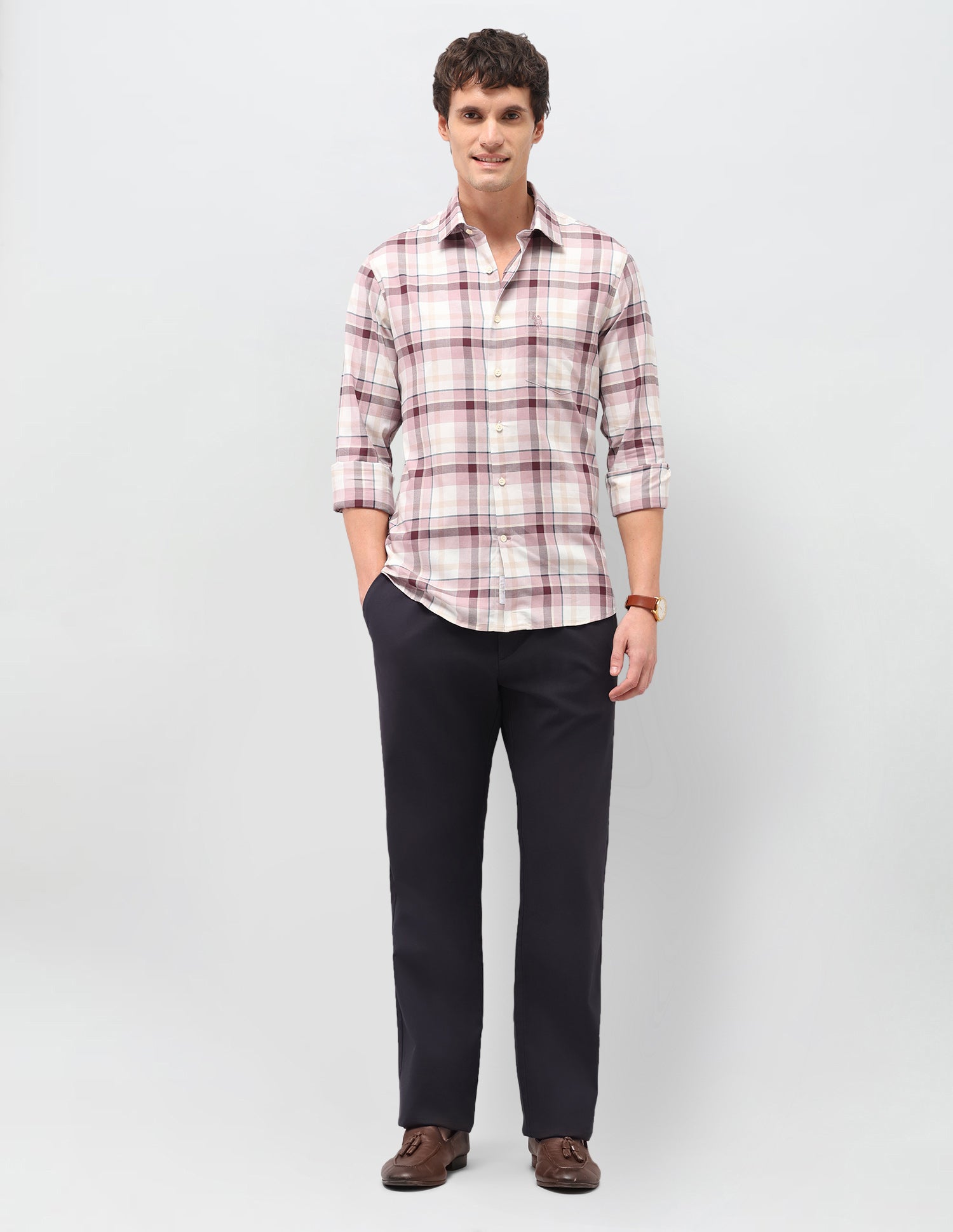 Tartan Checked Twill Shirt Peach - U.S. Polo Assn. India | Large