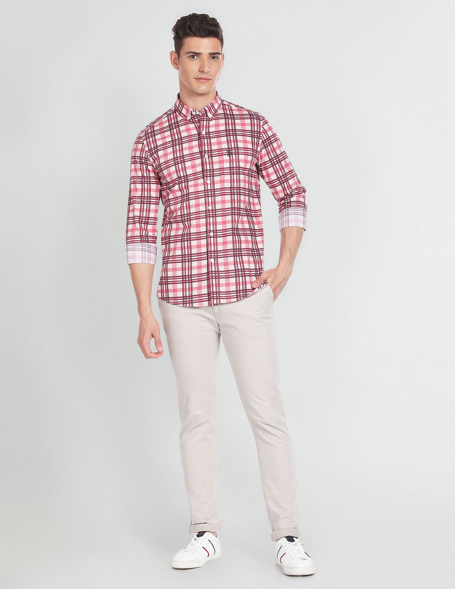 Slim Fit Plaid Shirt Pink - U.S. Polo Assn. India | Large