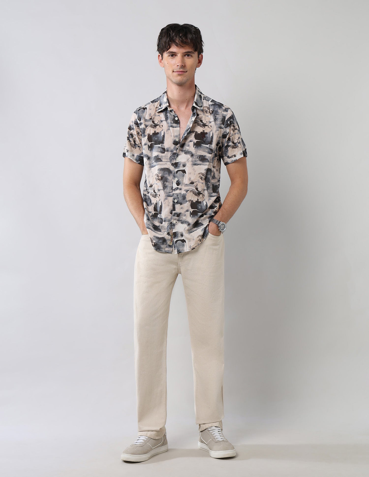 Abstract Printed Regular Fit Shirt Grey - U.S. Polo Assn. India | Large