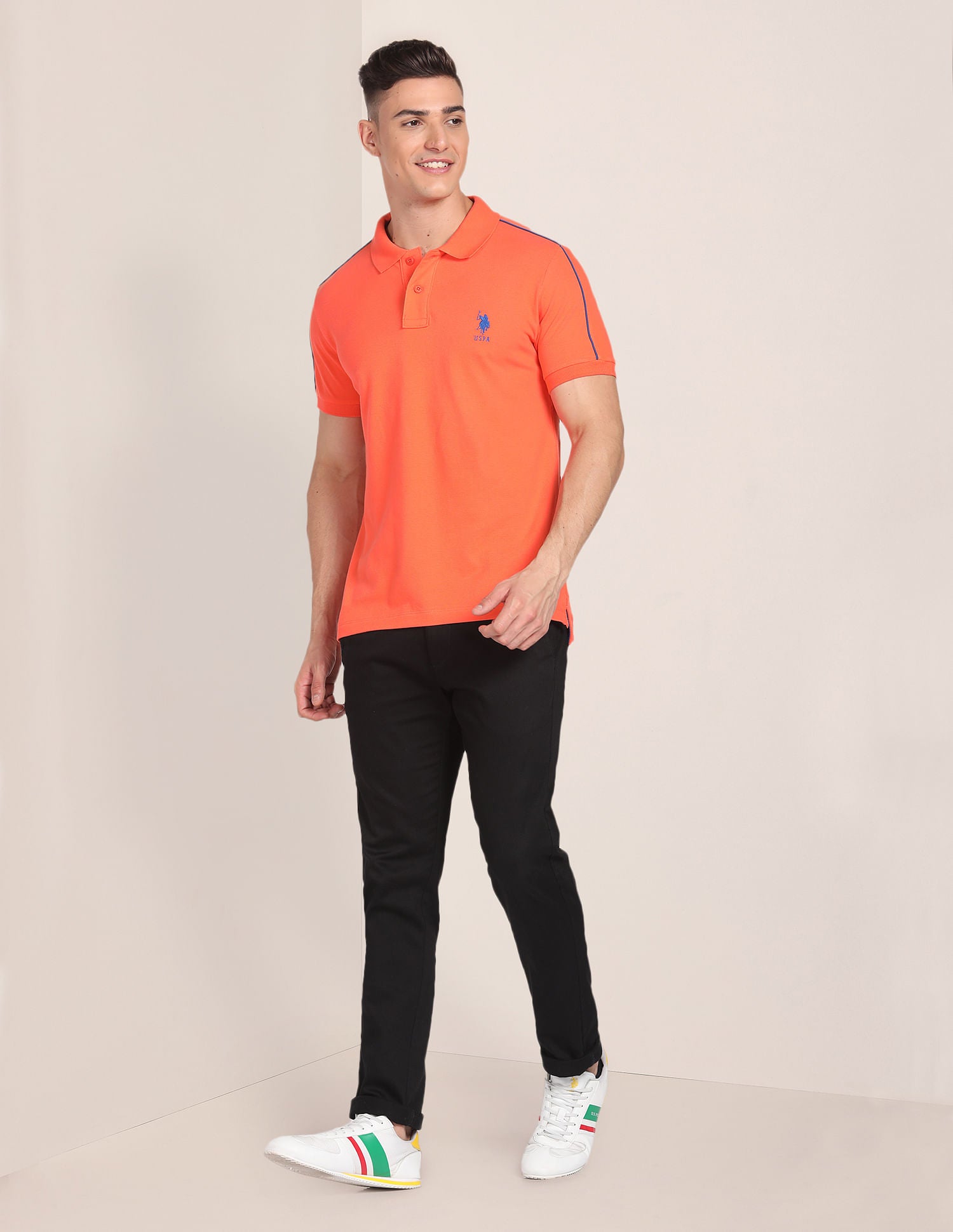 Slim Fit Solid Polo Shirt Orange - U.S. Polo Assn. India | Large