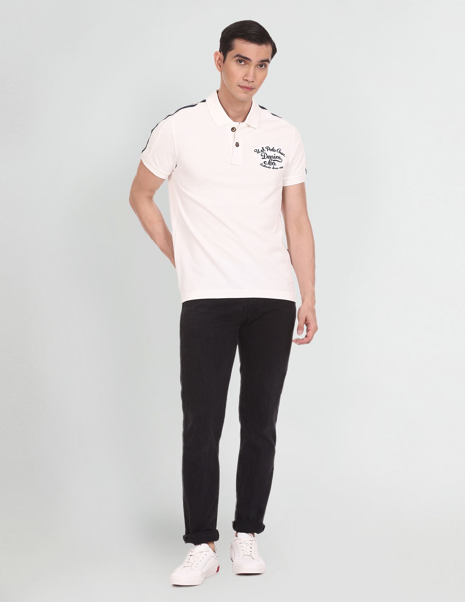 Men White Solid Cotton Polo Shirt White - U.S. Polo Assn. India | Large