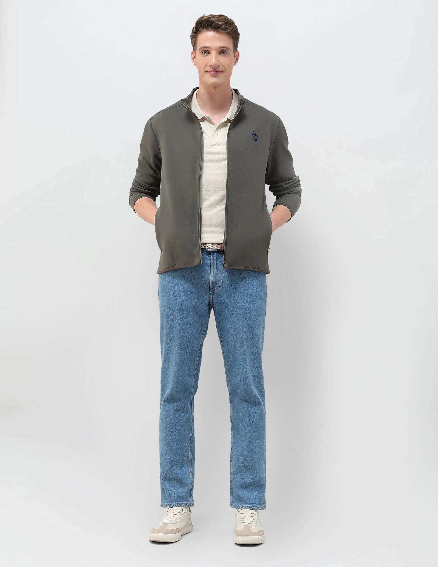 Solid Regular Fit Zipper Sweatshirt Grey - U.S. POLO ASSN. | Large