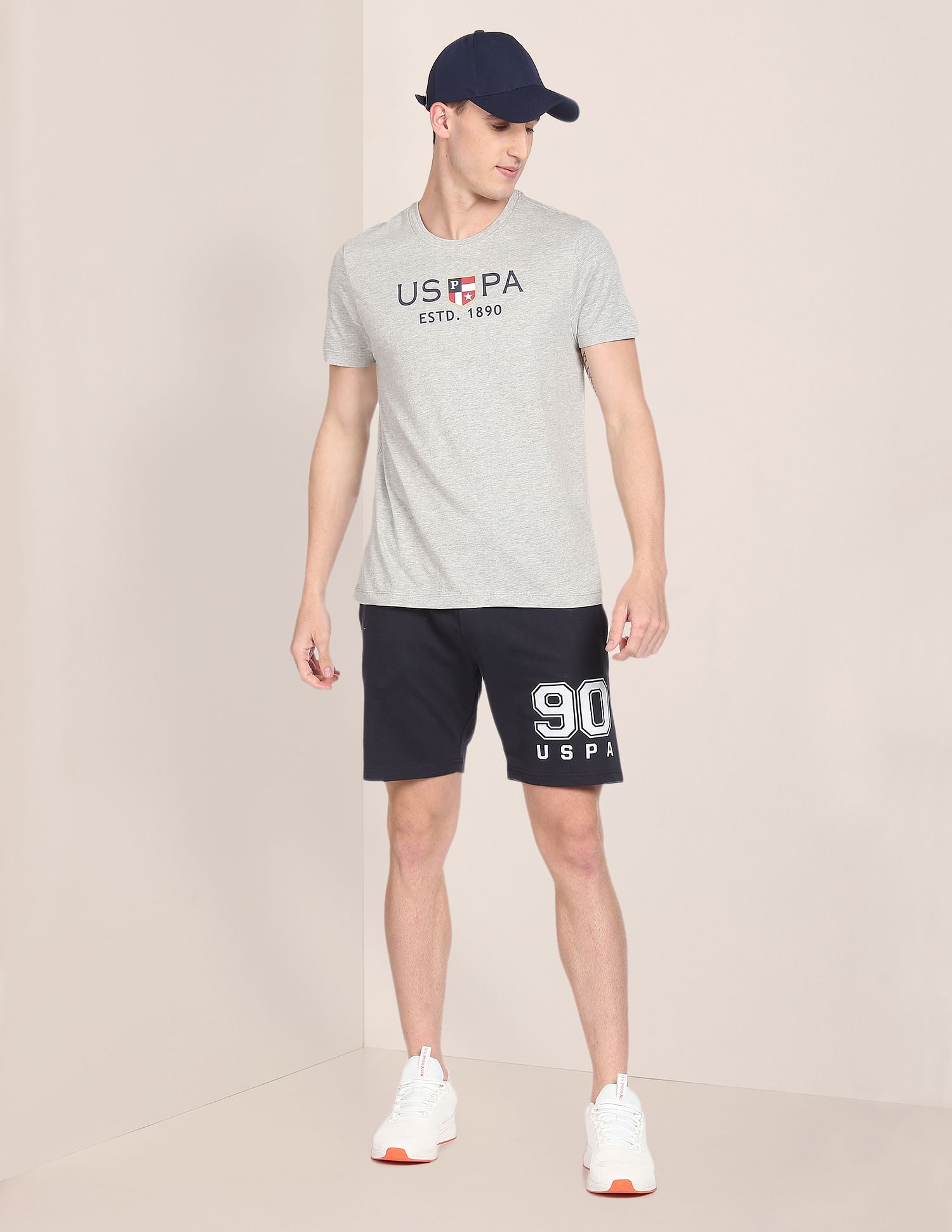 Brand Print Heathered Cotton T-Shirt Grey - U.S. POLO ASSN. | Large