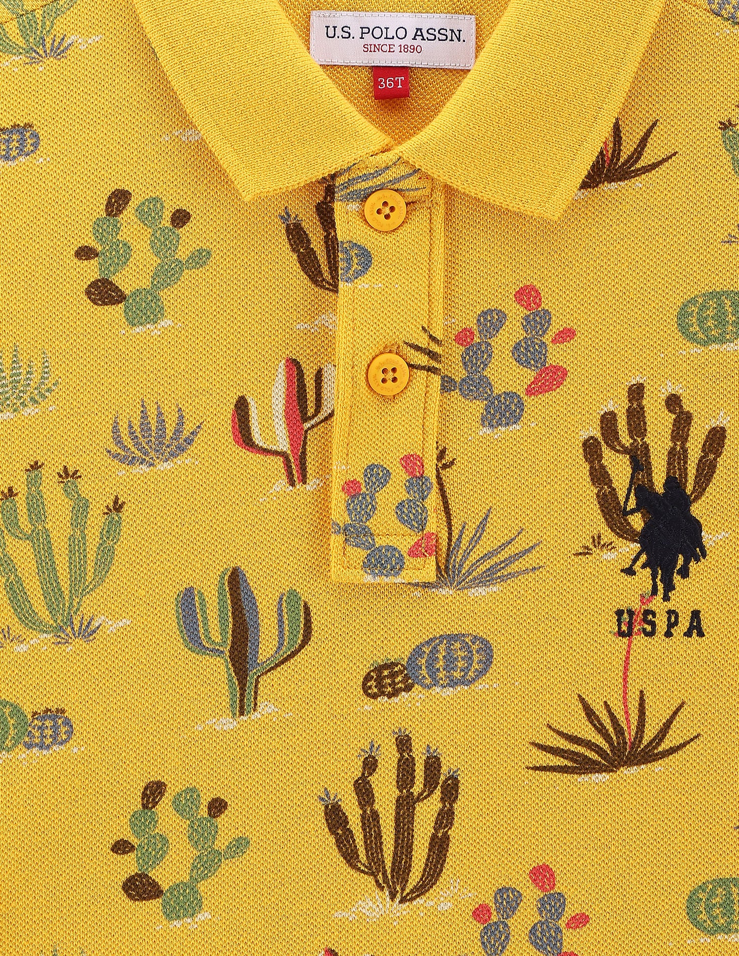 Boys Cactus Print Polo Shirt Yellow - U.S. POLO ASSN. | Large