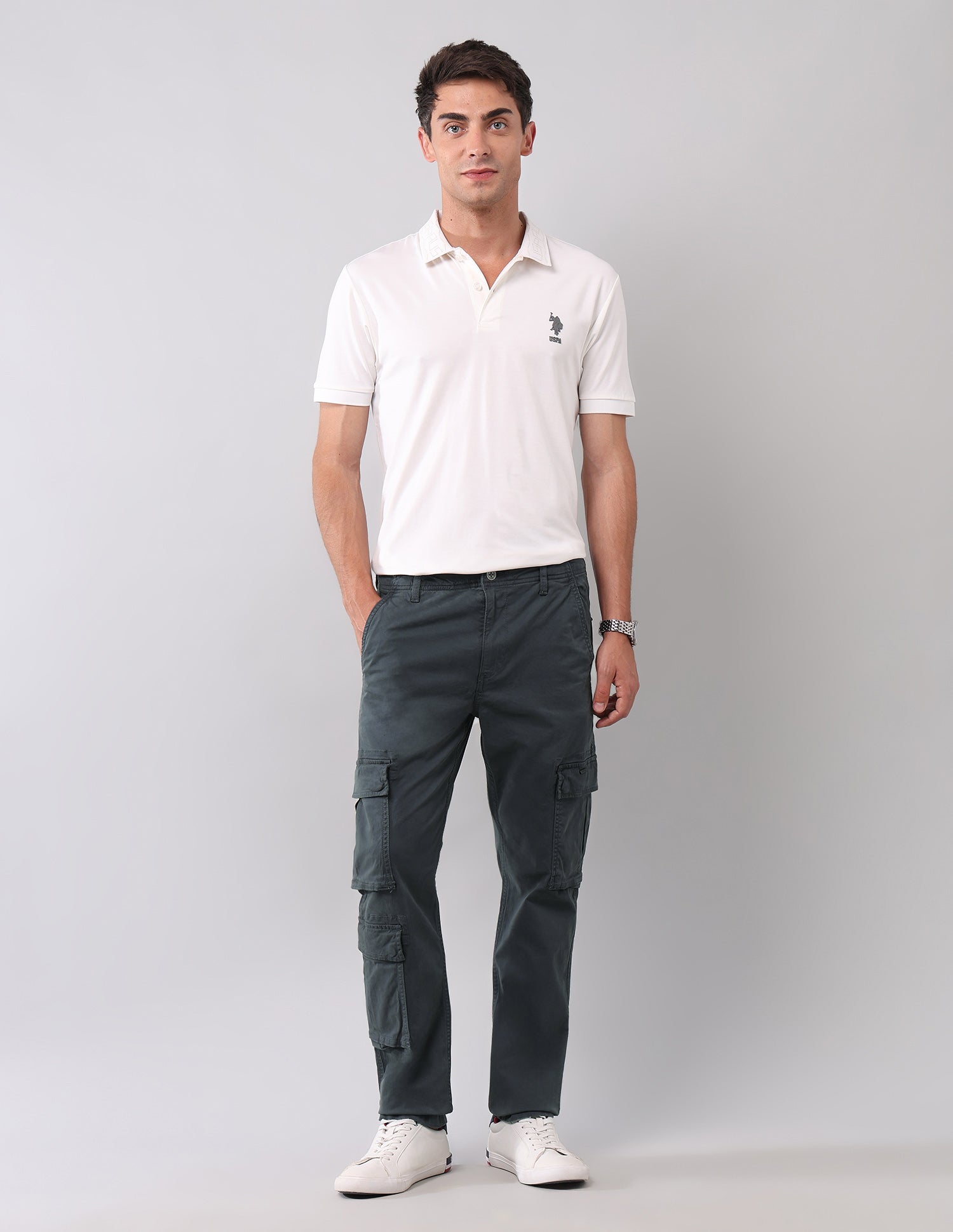 Solid Straight Fit Cargos Charcoal - U.S. POLO ASSN. | Large