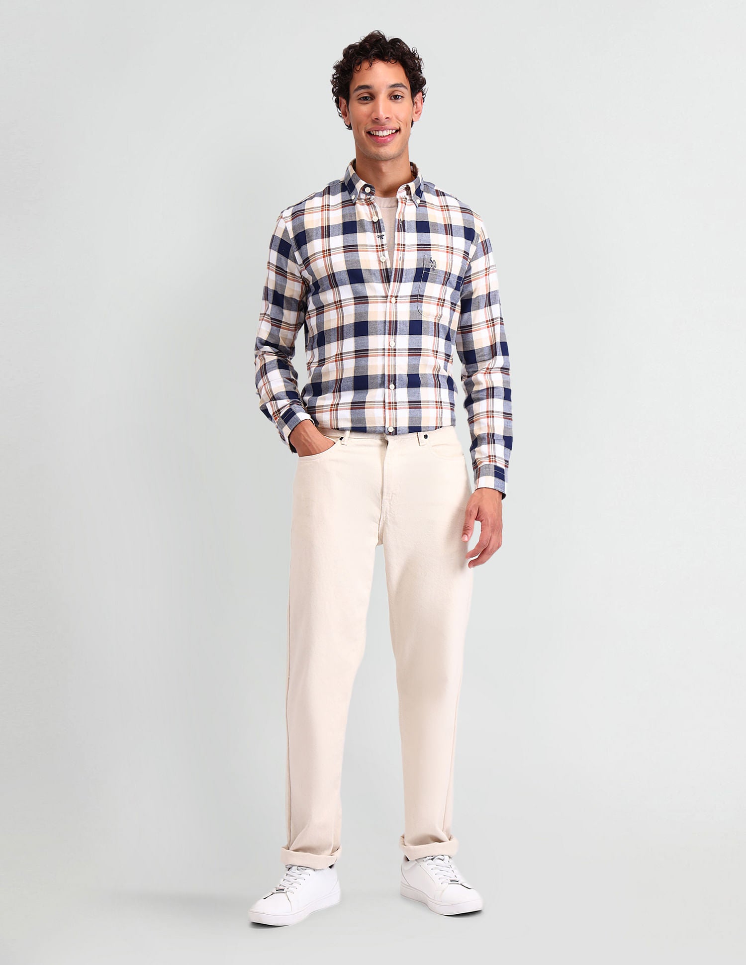 Manhattan Slim Fit Checked Shirt Mustard - U.S. Polo Assn. India | Large