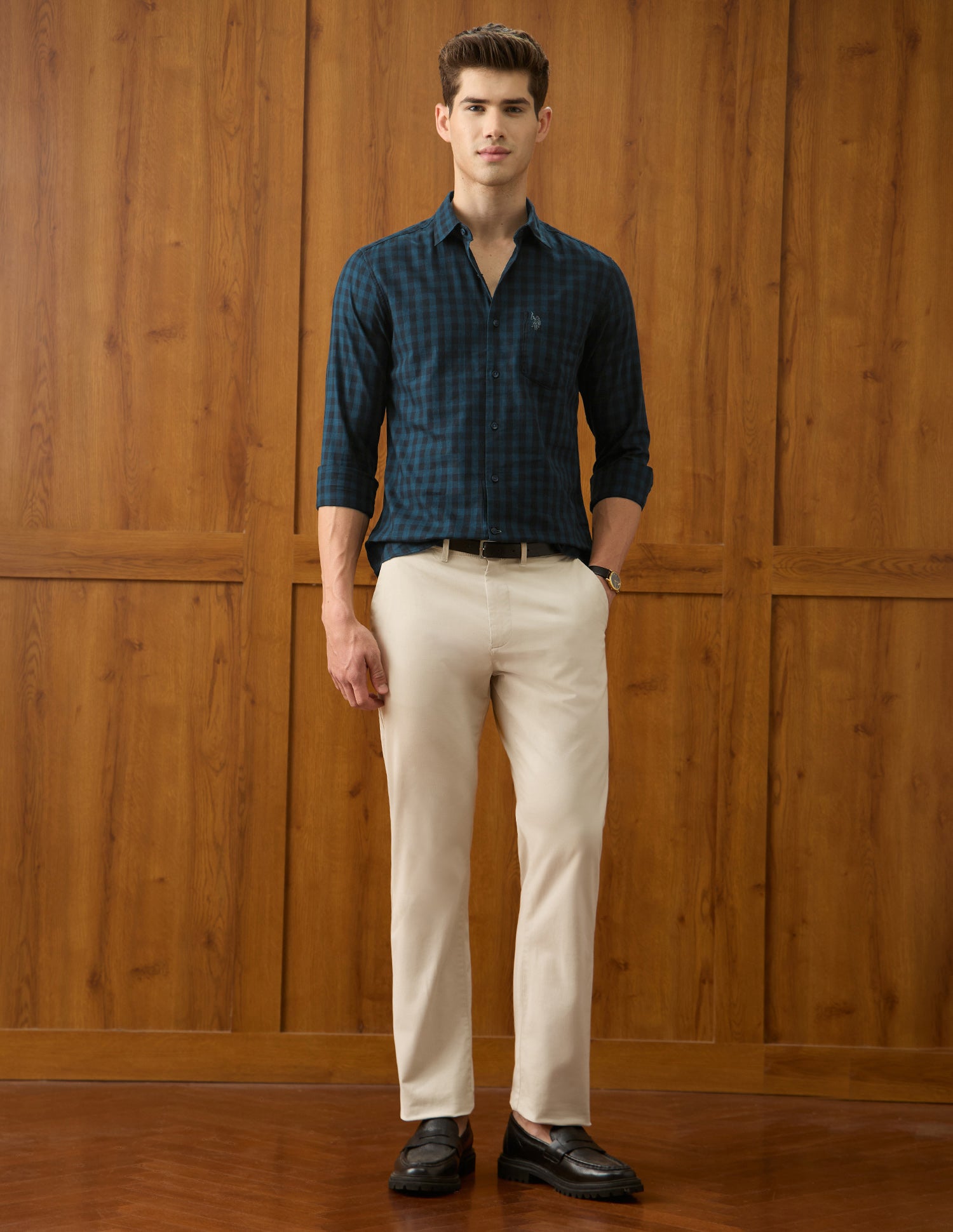 Twill Gingham Checked Shirt Teal - U.S. Polo Assn. India | Large