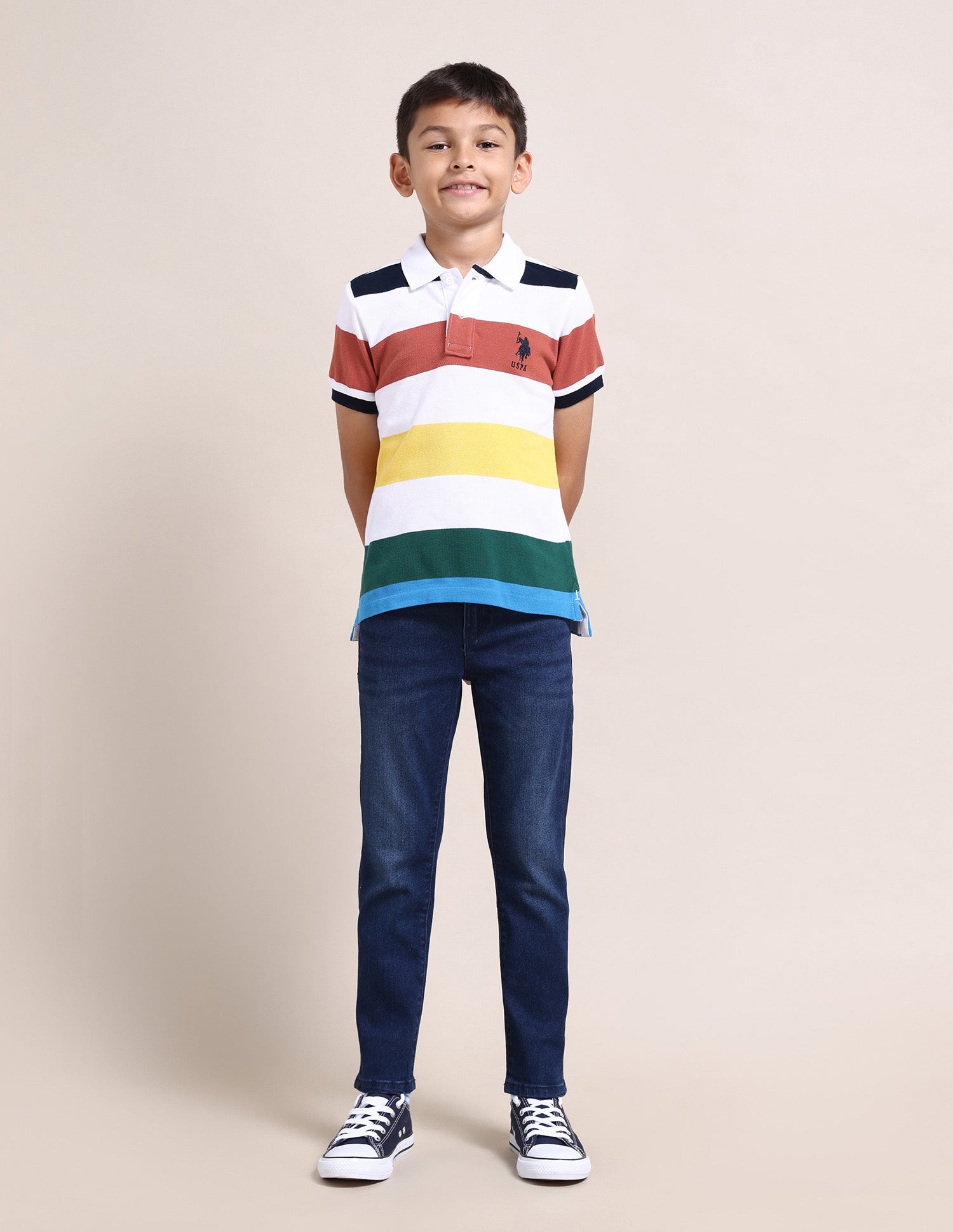 Boys Rugby Stripe Polo Shirt White - U.S. Polo Assn. India | Large