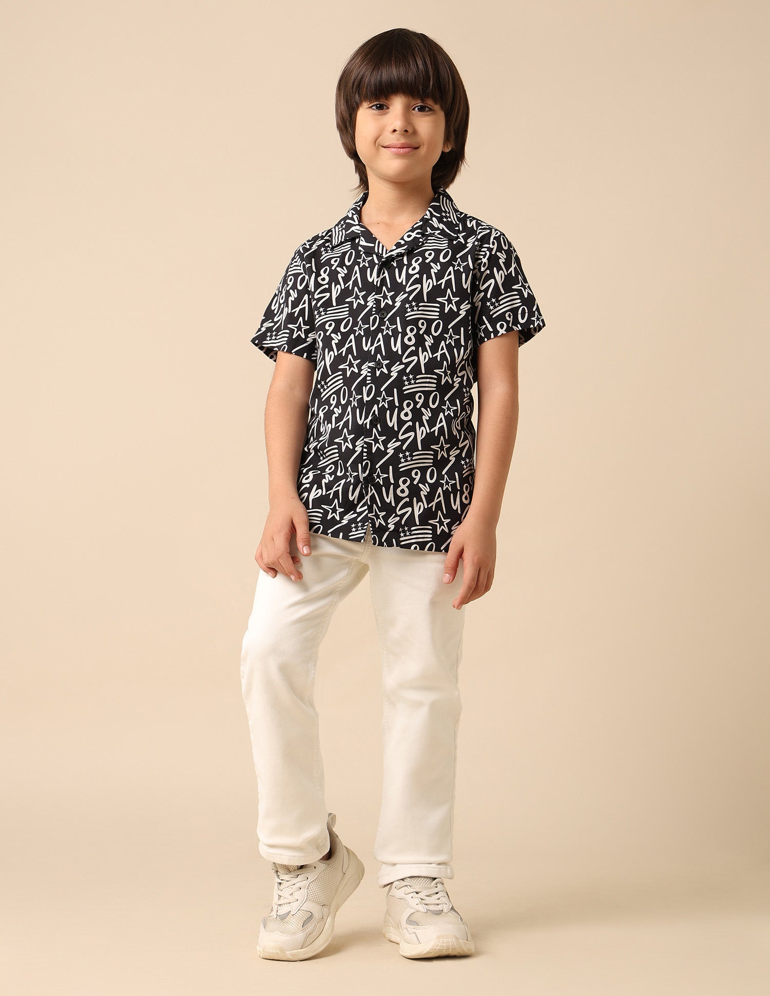 Boys All Over Printed Cuban Shirt Black - U.S. POLO ASSN. | Large