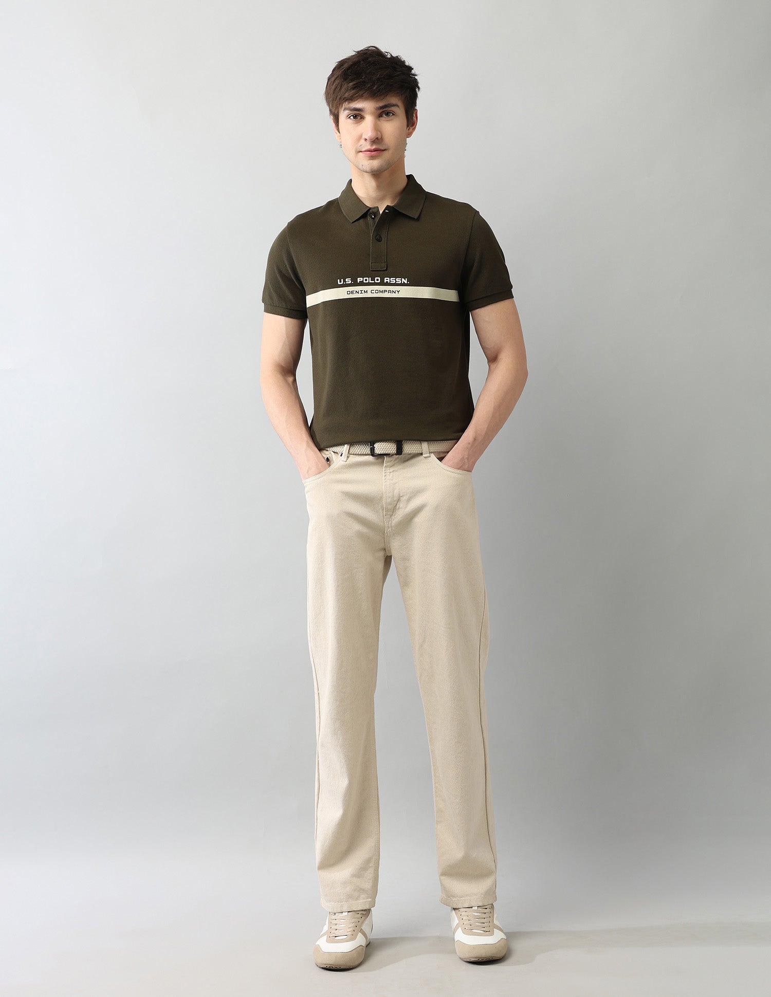 Muscle Fit Brand Printed Polo Shirt Olive - U.S. Polo Assn. India | Large
