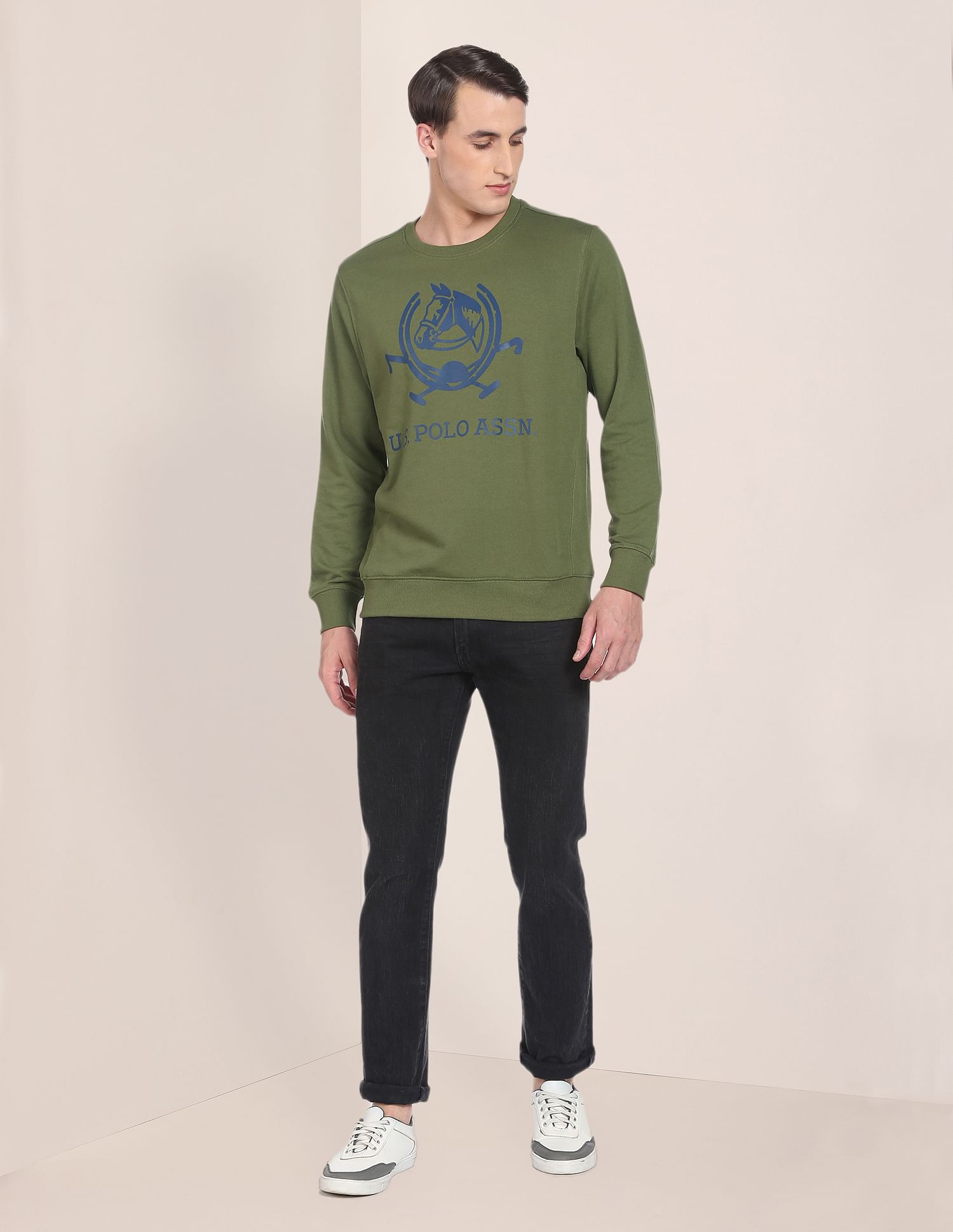 Crew Neck Brand Print Sweatshirt Olive - U.S. POLO ASSN. | Large