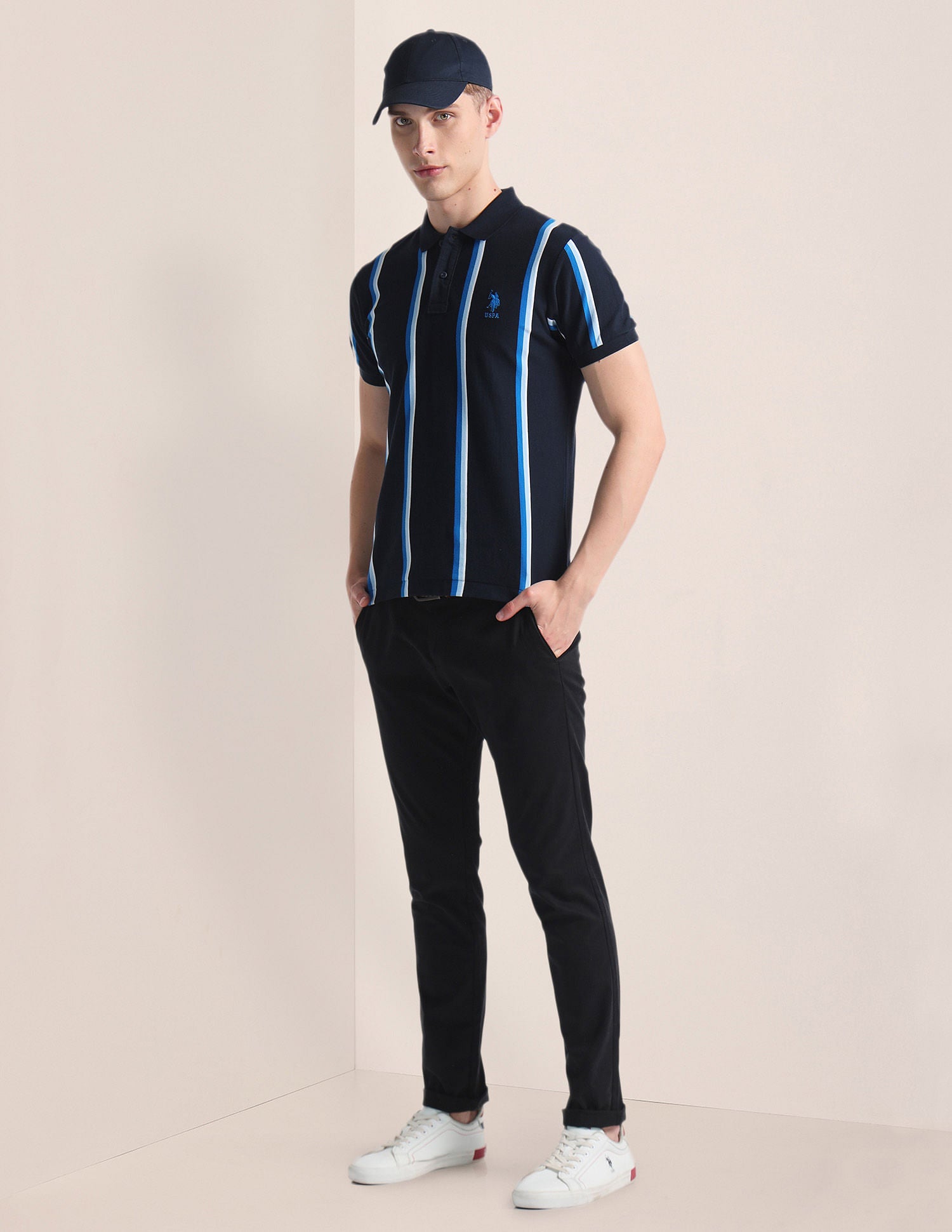 Vertical Stripe Logo Polo Shirt Navy - U.S. Polo Assn. India | Large