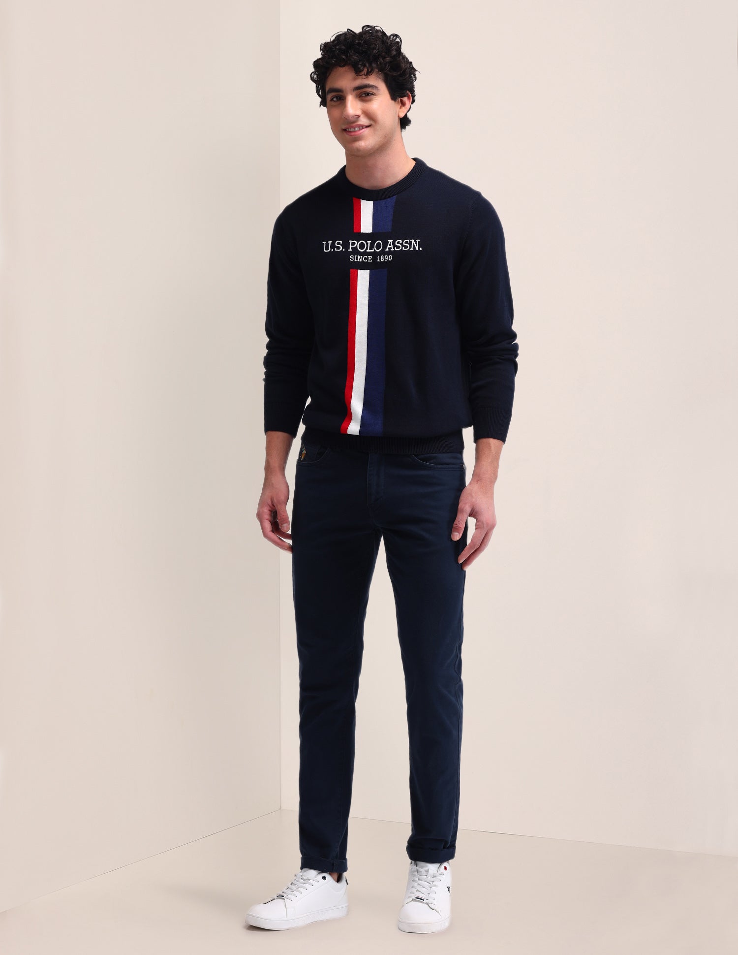 Brand Printed Regular Fit Sweater Navy - U.S. POLO ASSN. | Large