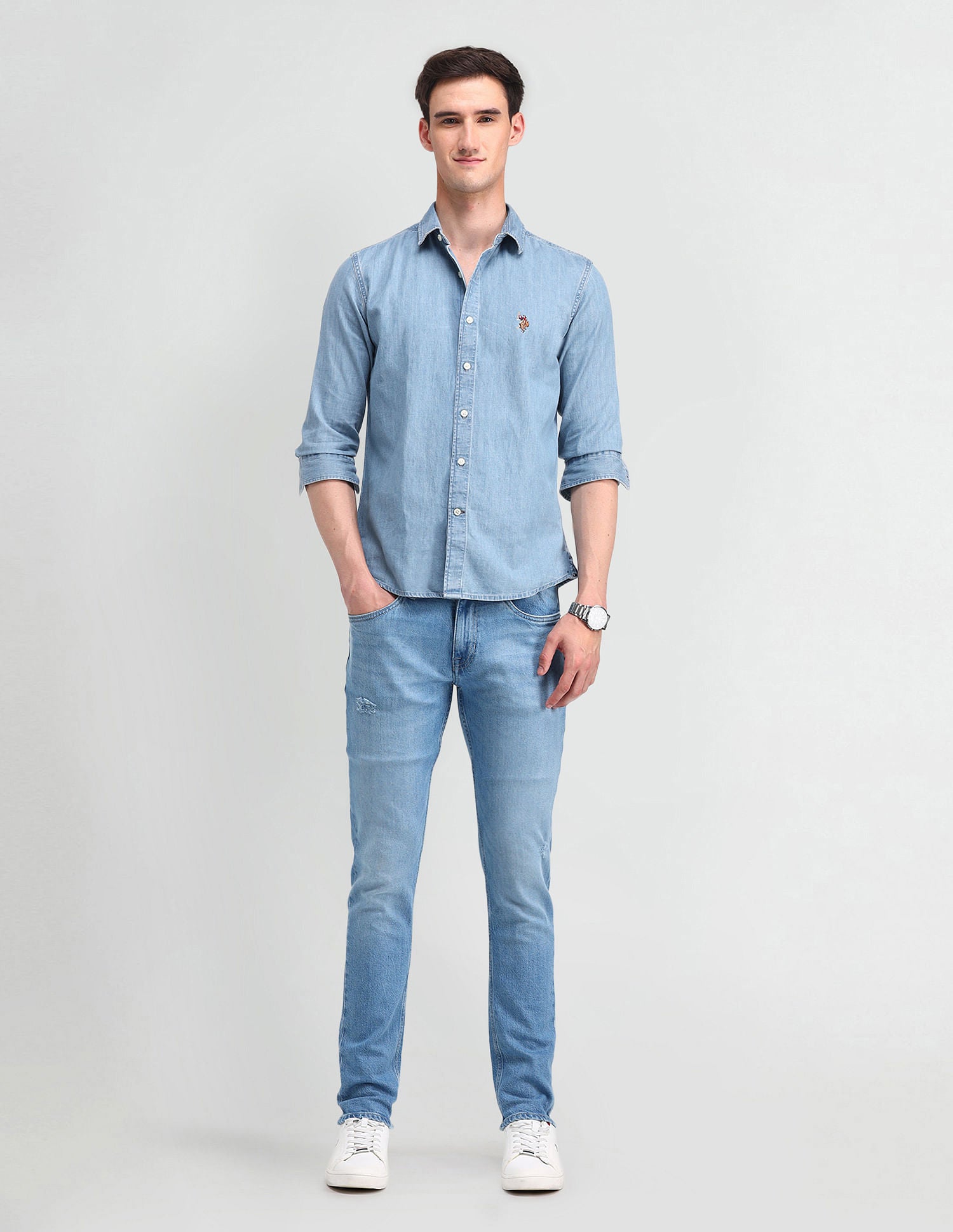 Chambray Washed Slub Shirt Blue - U.S. POLO ASSN. | Large