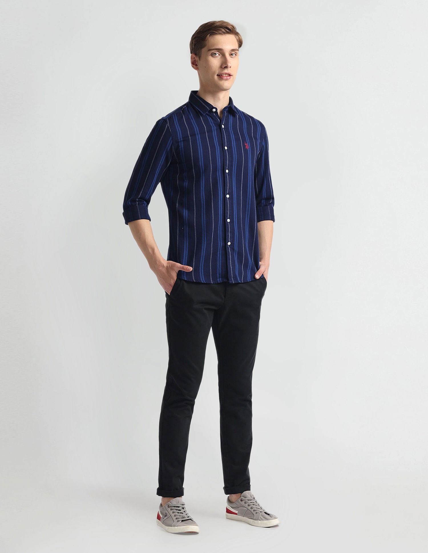 Vertical Stripe Slim Fit Shirt Blue - U.S. Polo Assn. India | Large