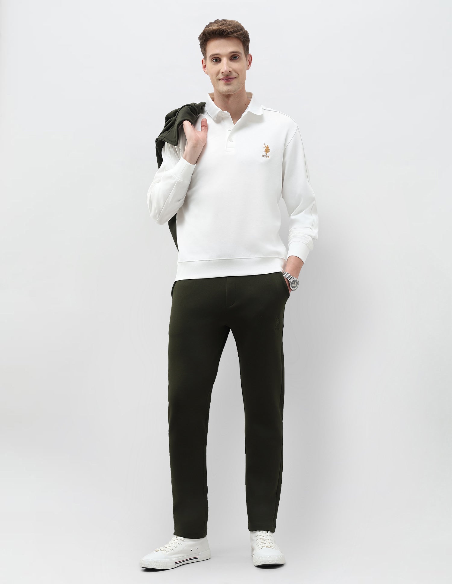 Solid Regular Fit Sweatshirt Off White - U.S. POLO ASSN. | Large