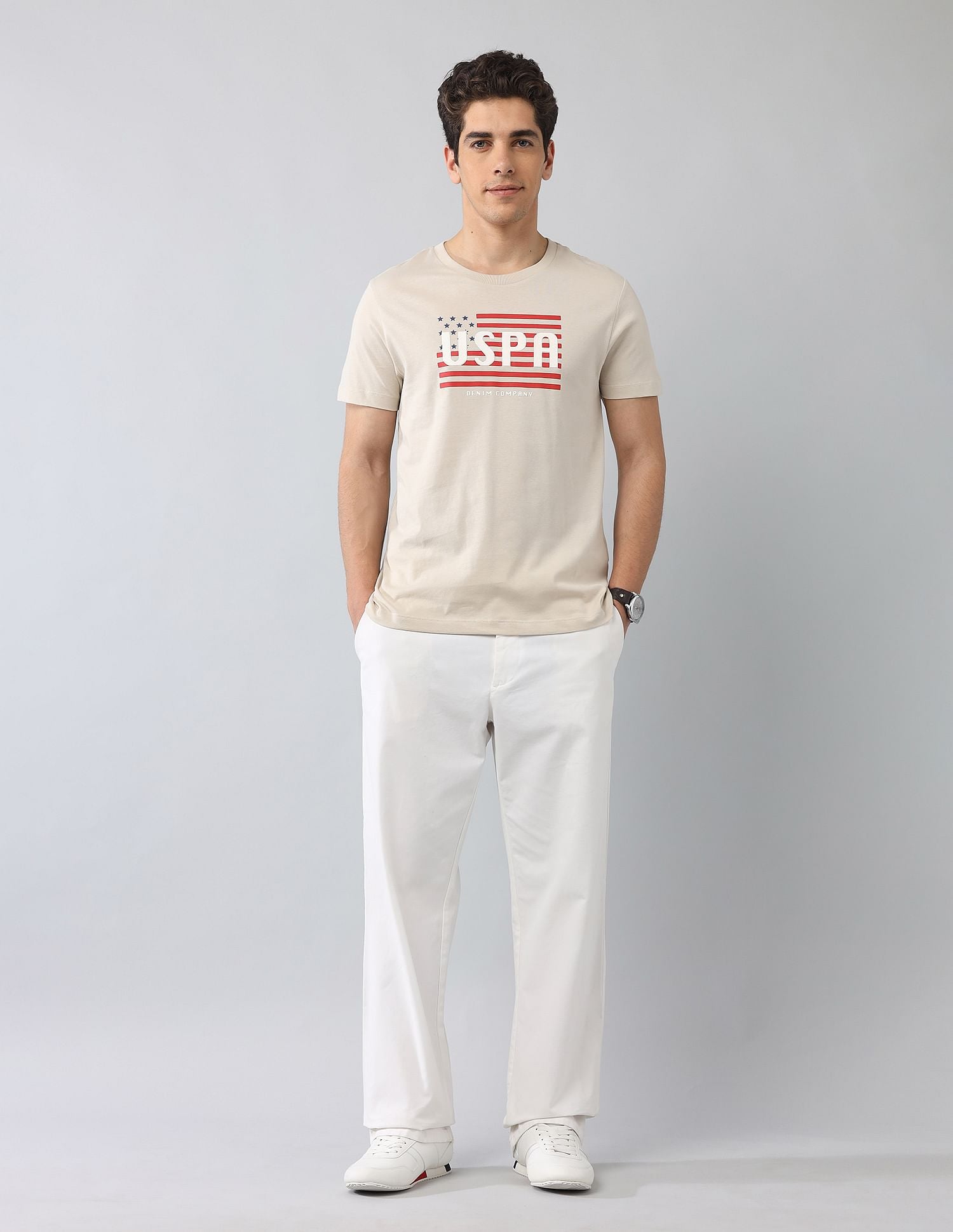 Muscle Fit Brand Printed T-Shirt Beige - U.S. Polo Assn. India | Large