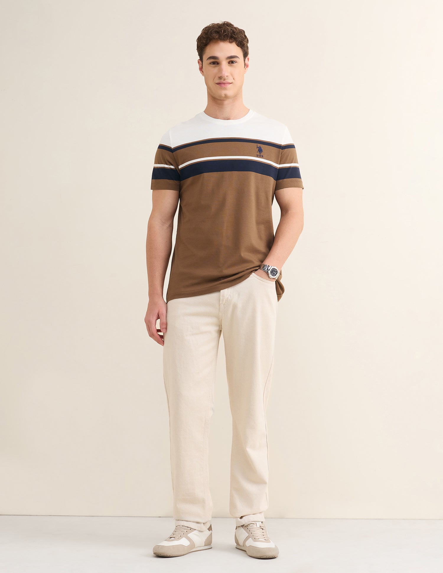 Horizontal Striped Slim Fit T-Shirt Brown - U.S. Polo Assn. India | Large