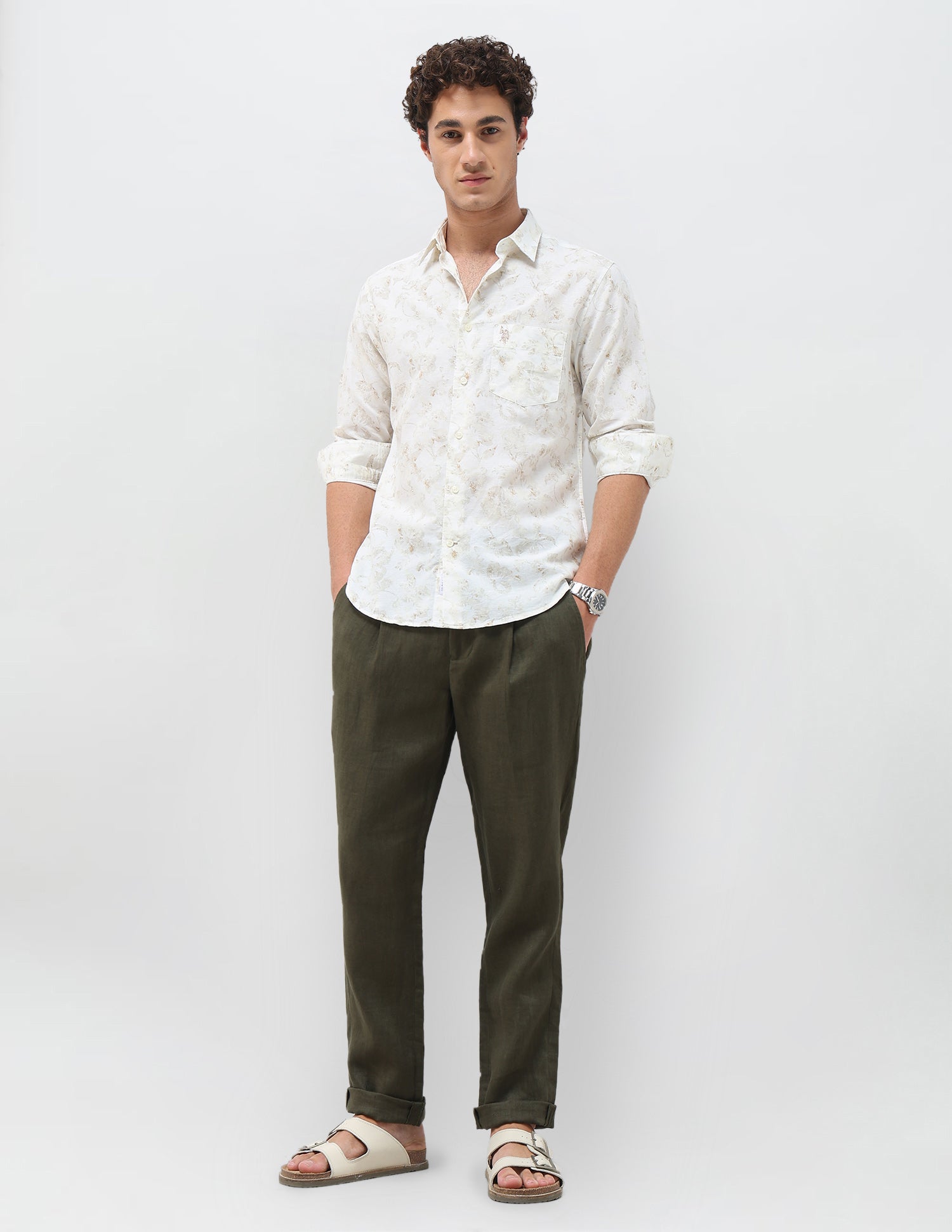 Floral Printed Regular Fit Shirt Ivory - U.S. Polo Assn. India | Large