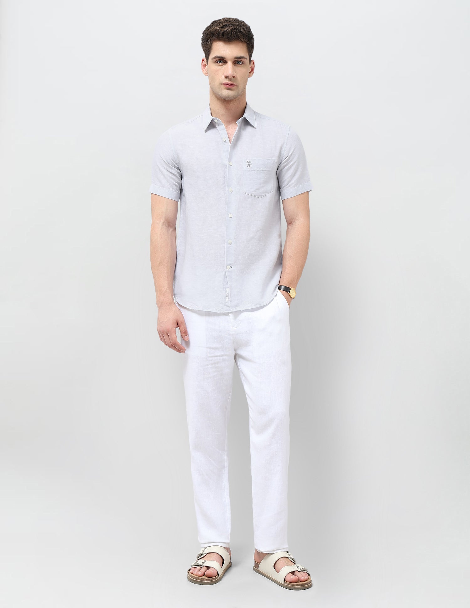 Heathered Tailored Fit Shirt Light Grey - U.S. POLO ASSN. | Large